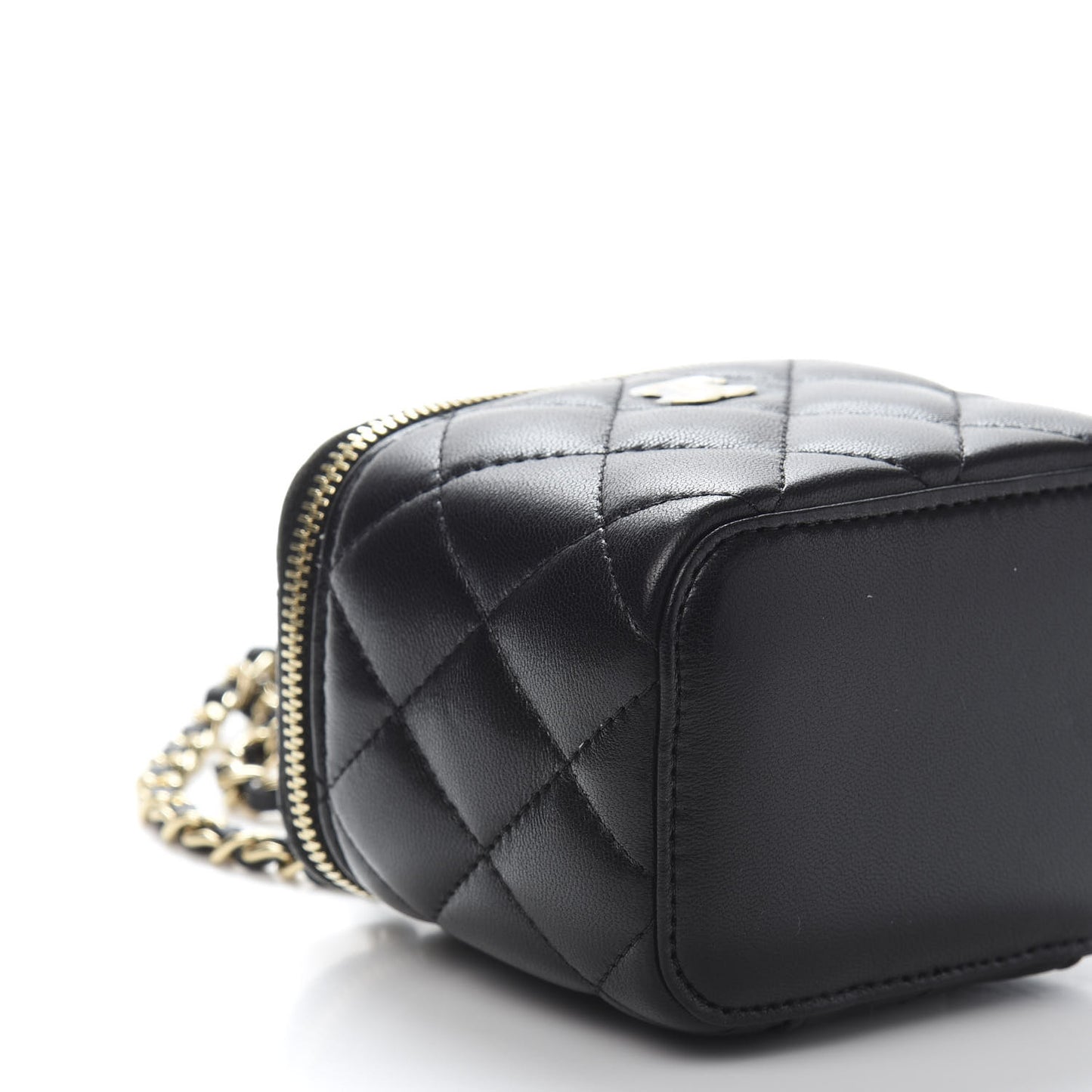 Lambskin Quilted Mini Vanity Case With Chain Black