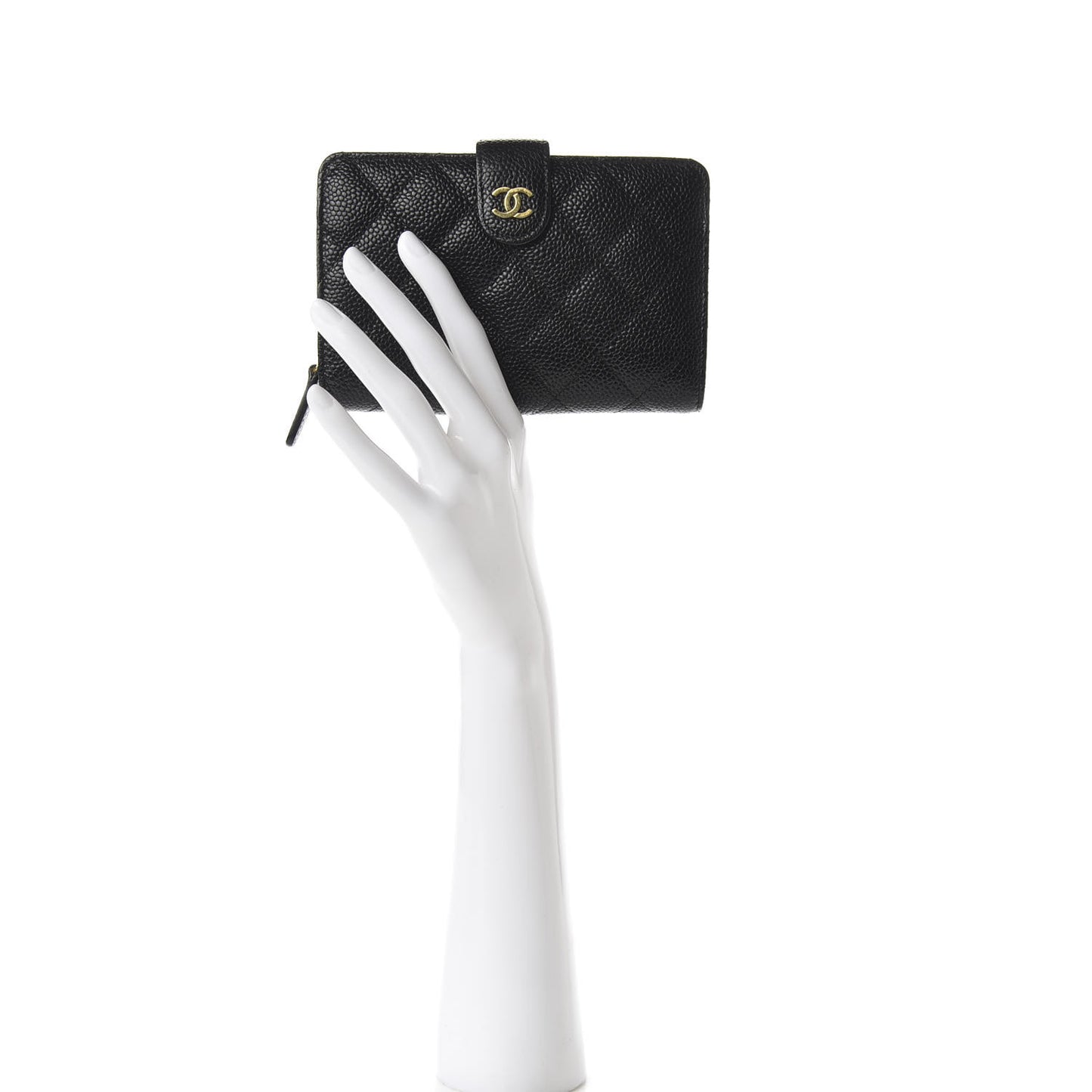 Caviar Quilted Zipped Pocket Wallet Black