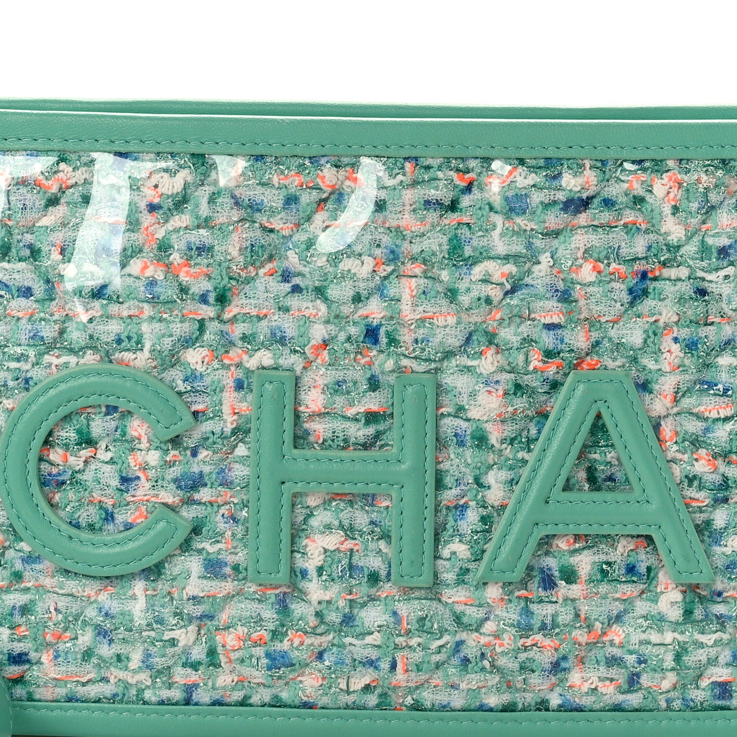 Tweed Lambskin PVC Quilted Wristlet Pouch Green