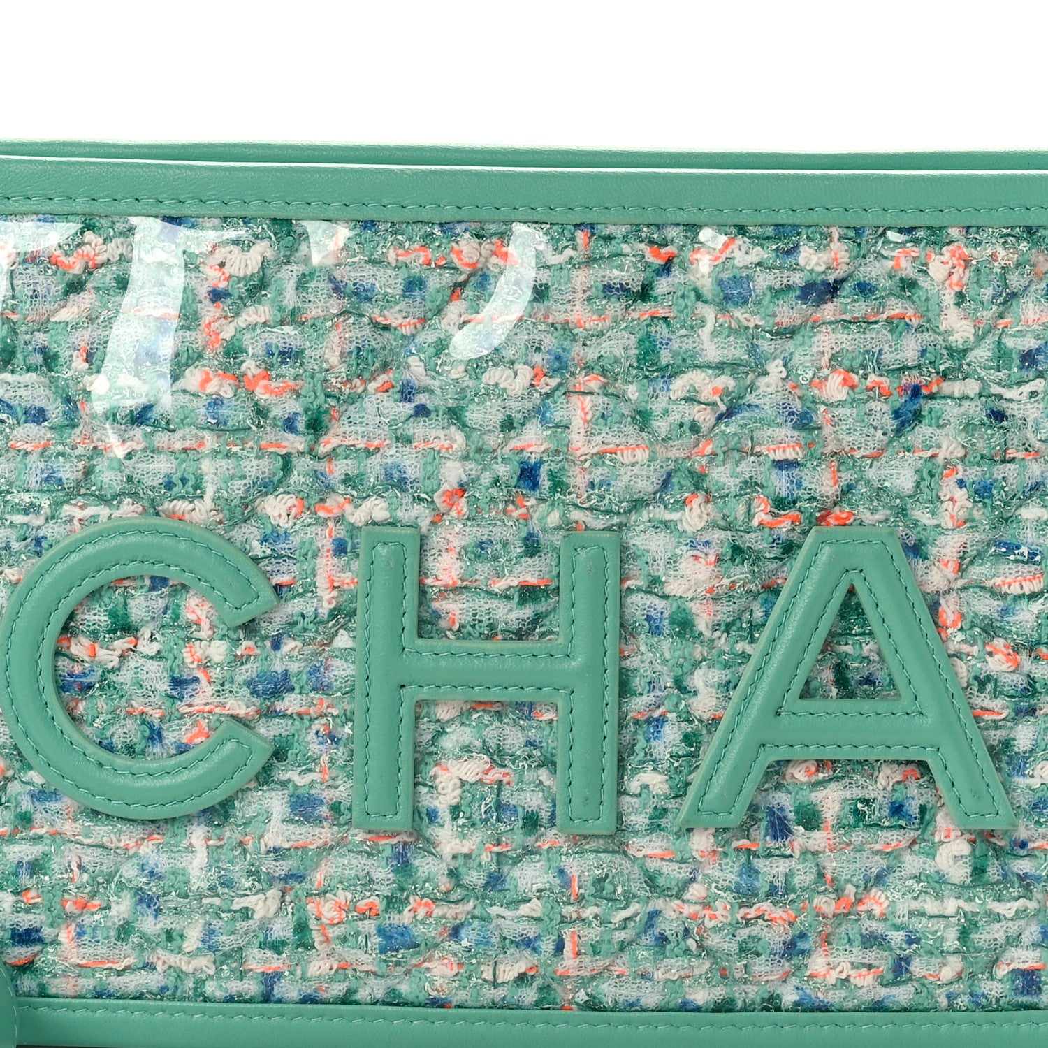 Chanel Tweed Lambskin PVC Quilted Wristlet Pouch Green 7 of 7