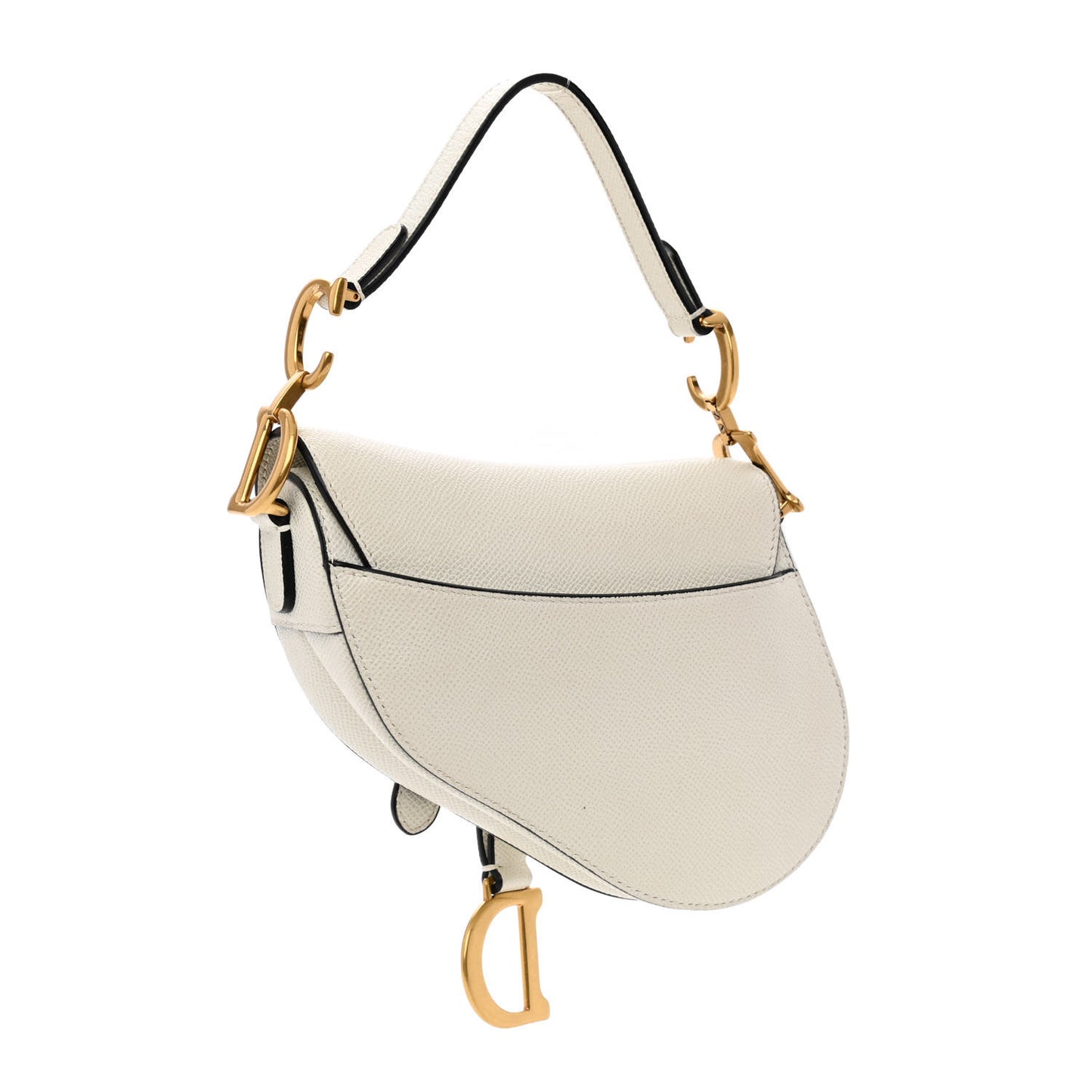 Grained Calfskin Mini Saddle Bag White