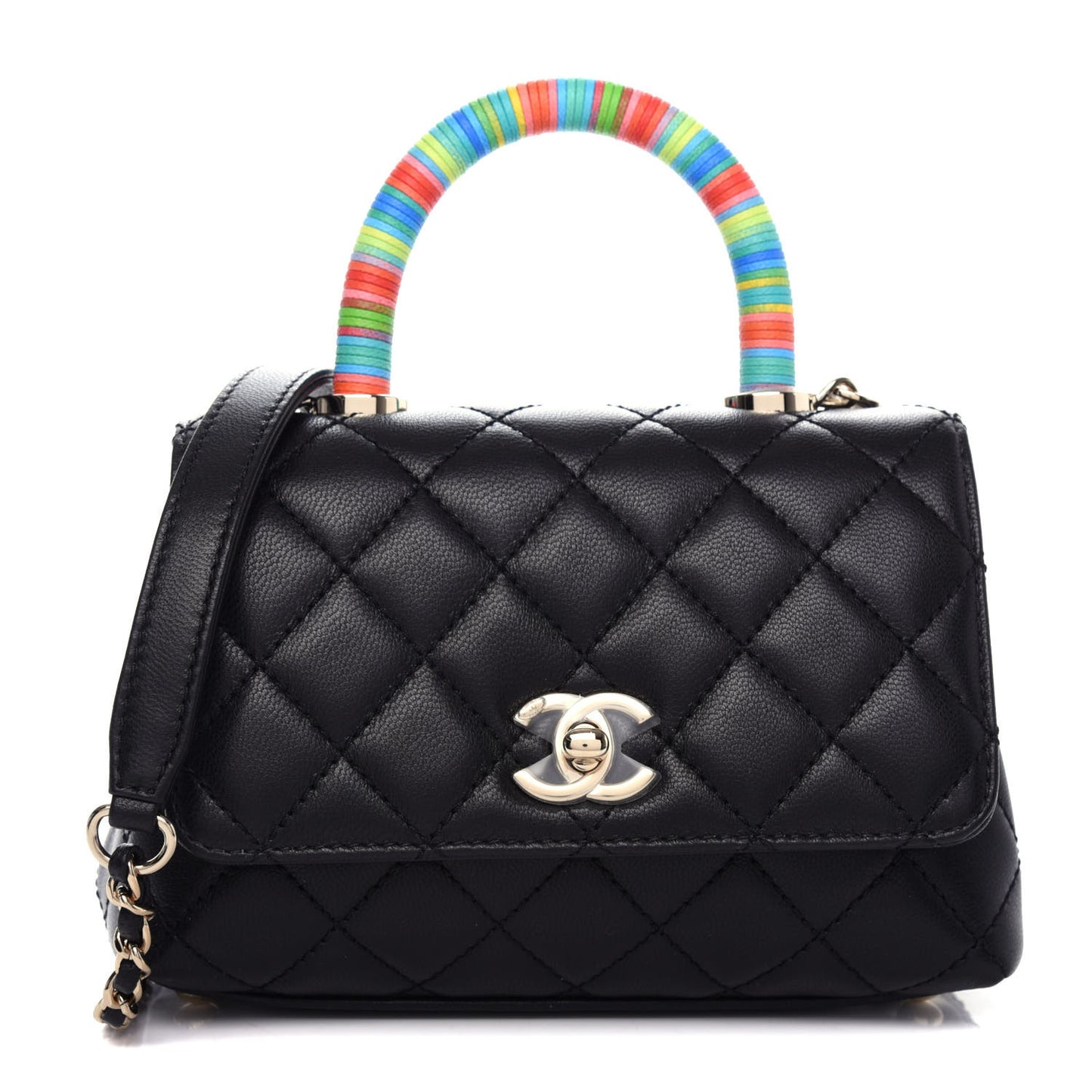 Goatskin Quilted Rainbow Extra Mini Coco Handle Flap Black