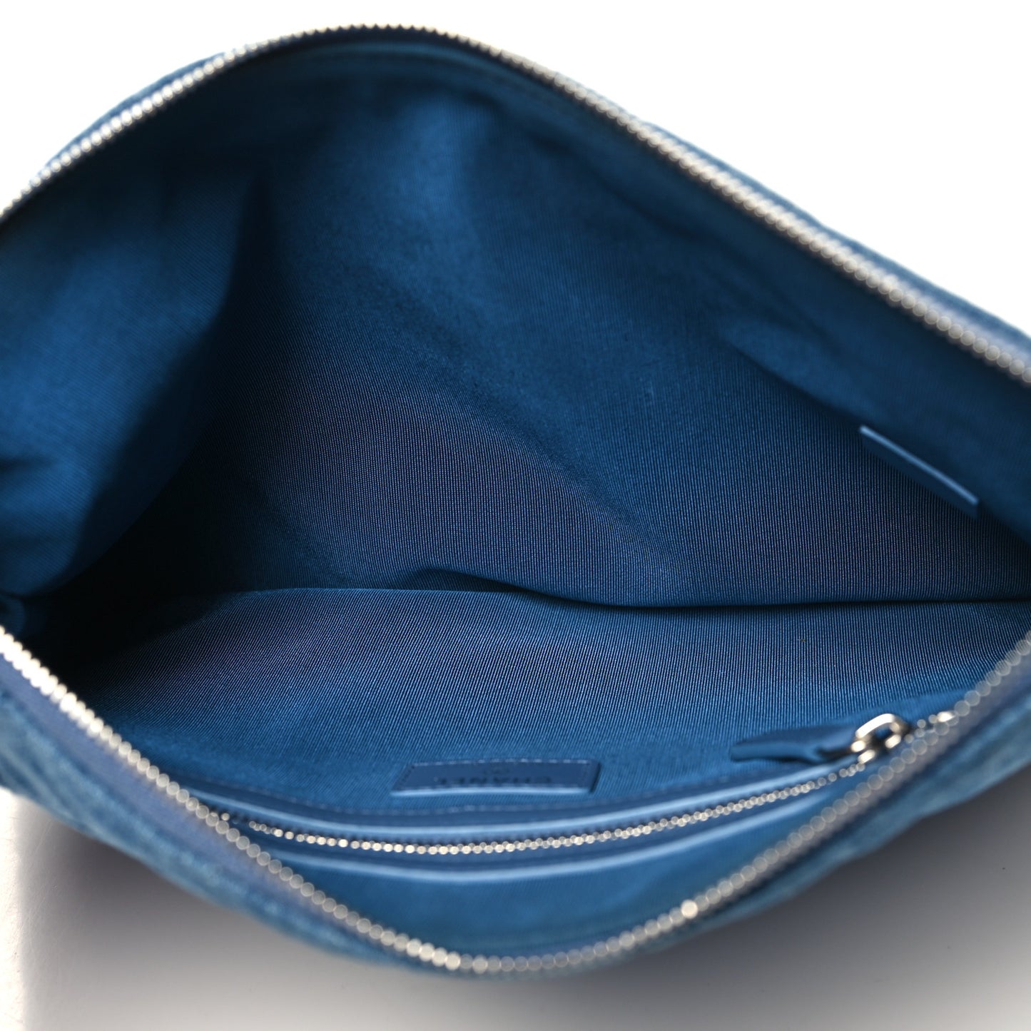 Denim Chain Around Quilted Medium Cosmetic Case Blue