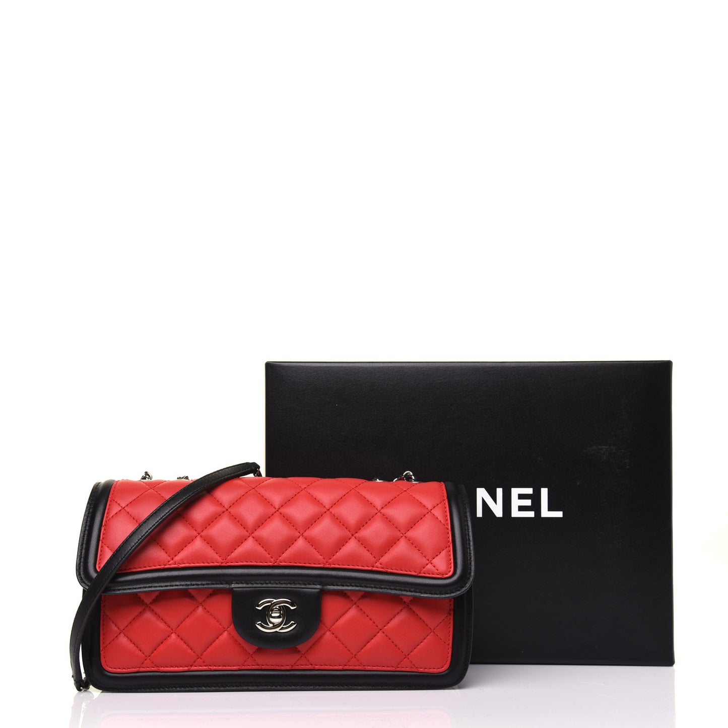 Lambskin Quilted Medium Graphic Flap Red Black
