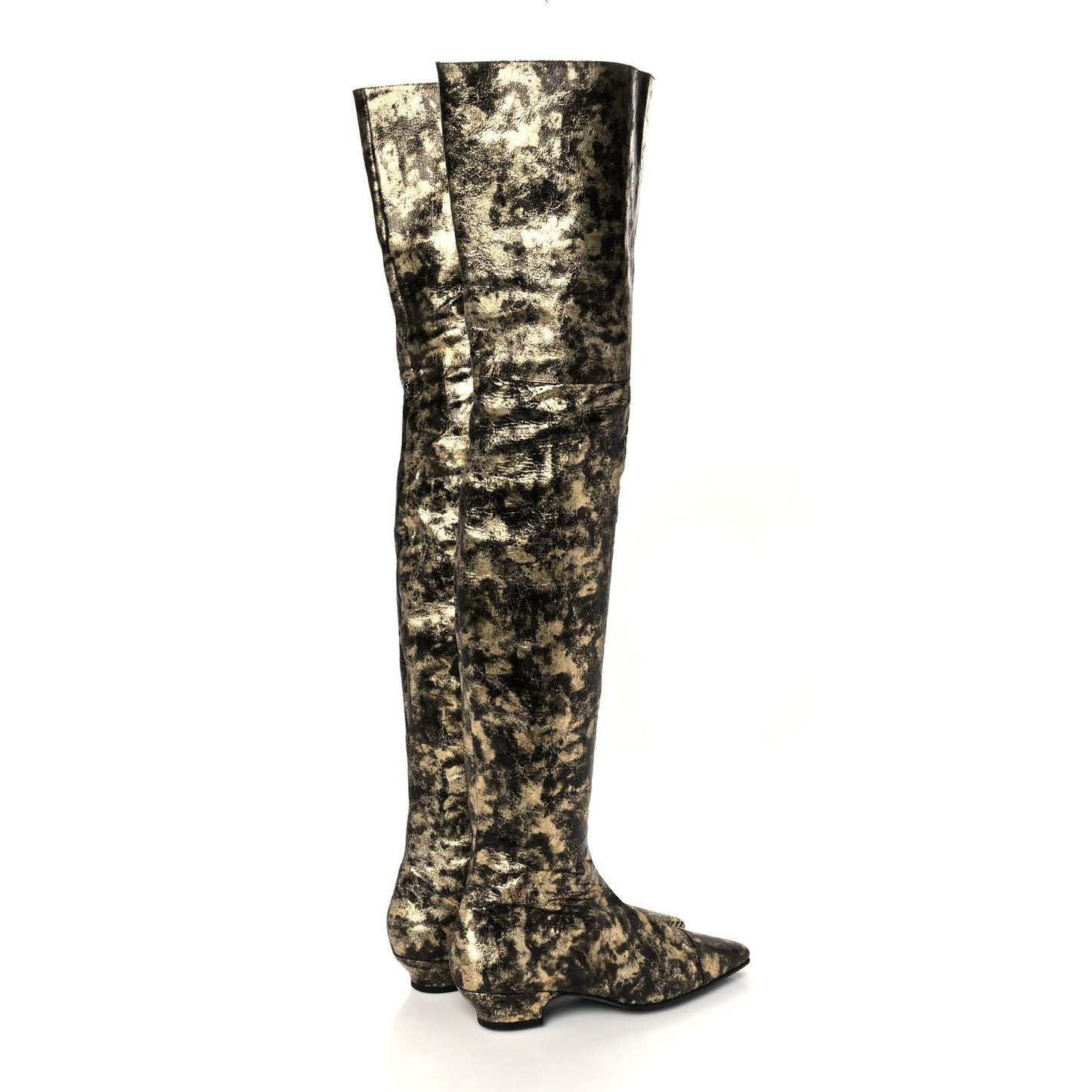 Metallic Lambskin Over the Knee Boots 40 Gold Black