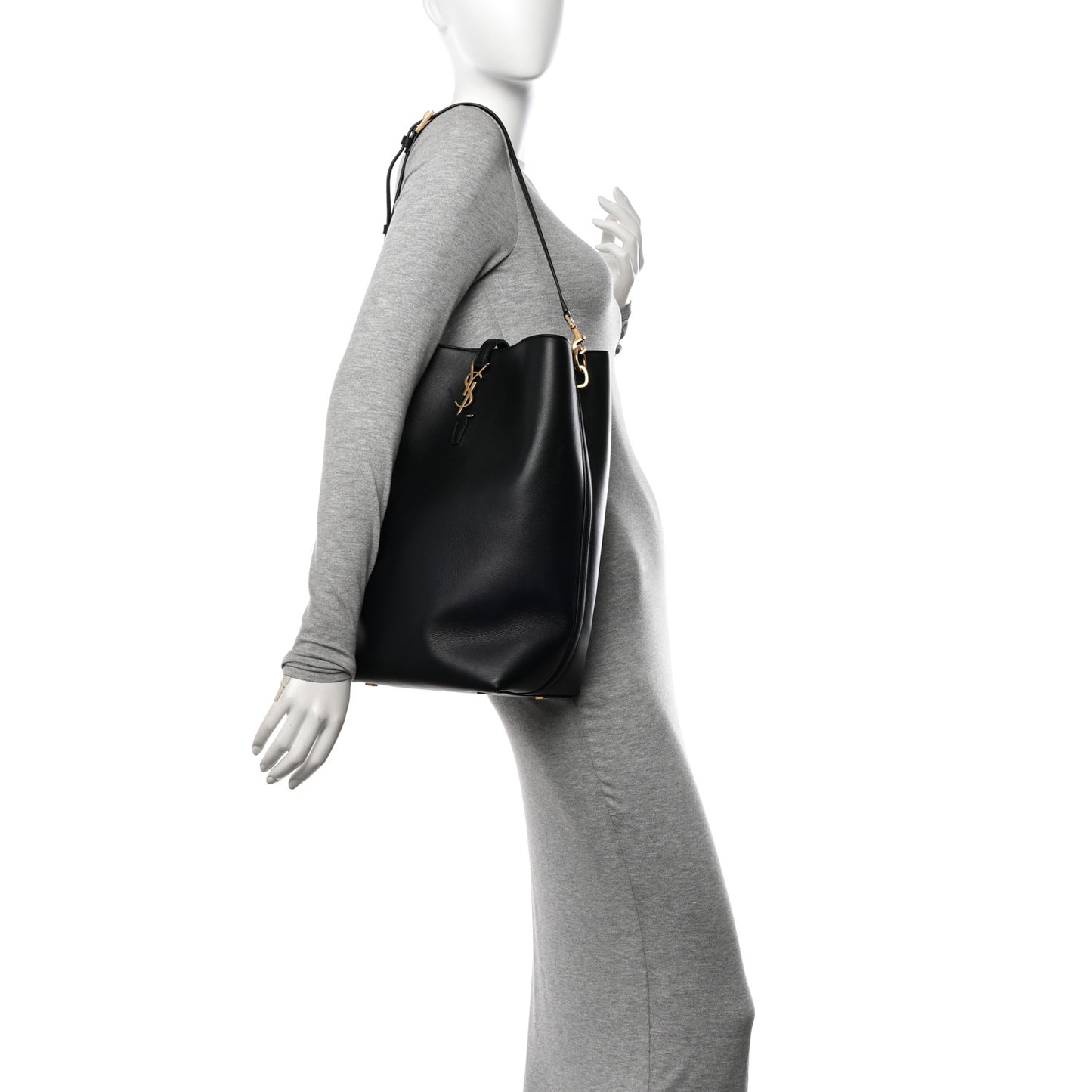 Shiny Calfskin Le 37 Long Bucket Bag Black