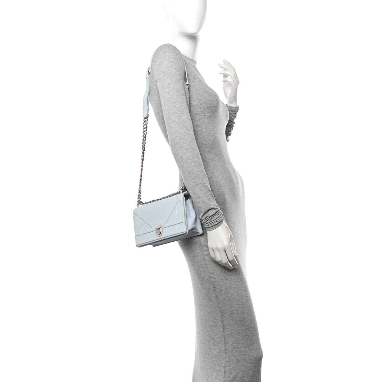 Grained Calfskin Medium Diorama Flap Bag Light blue