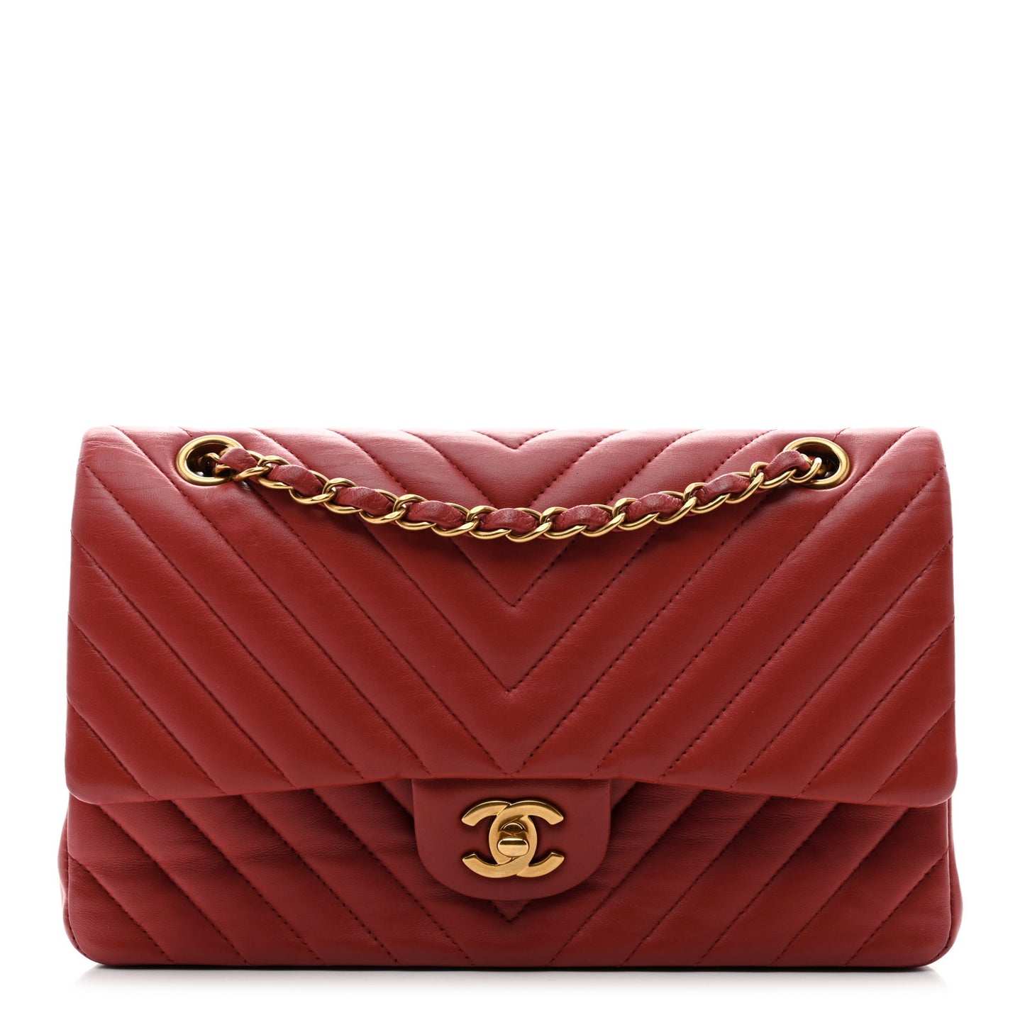 Lambskin Chevron Quilted Medium Double Flap Red
