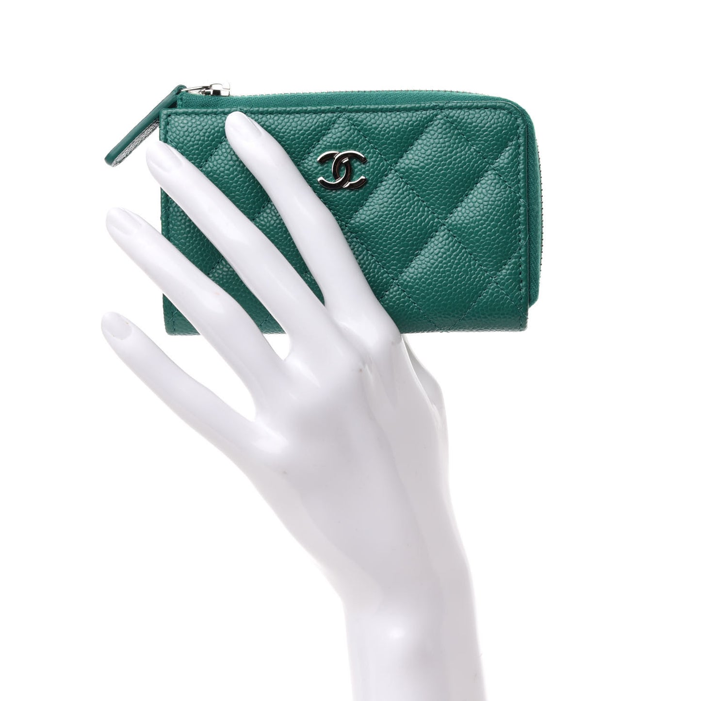 Caviar Quilted Zipped Key Holder Case Green