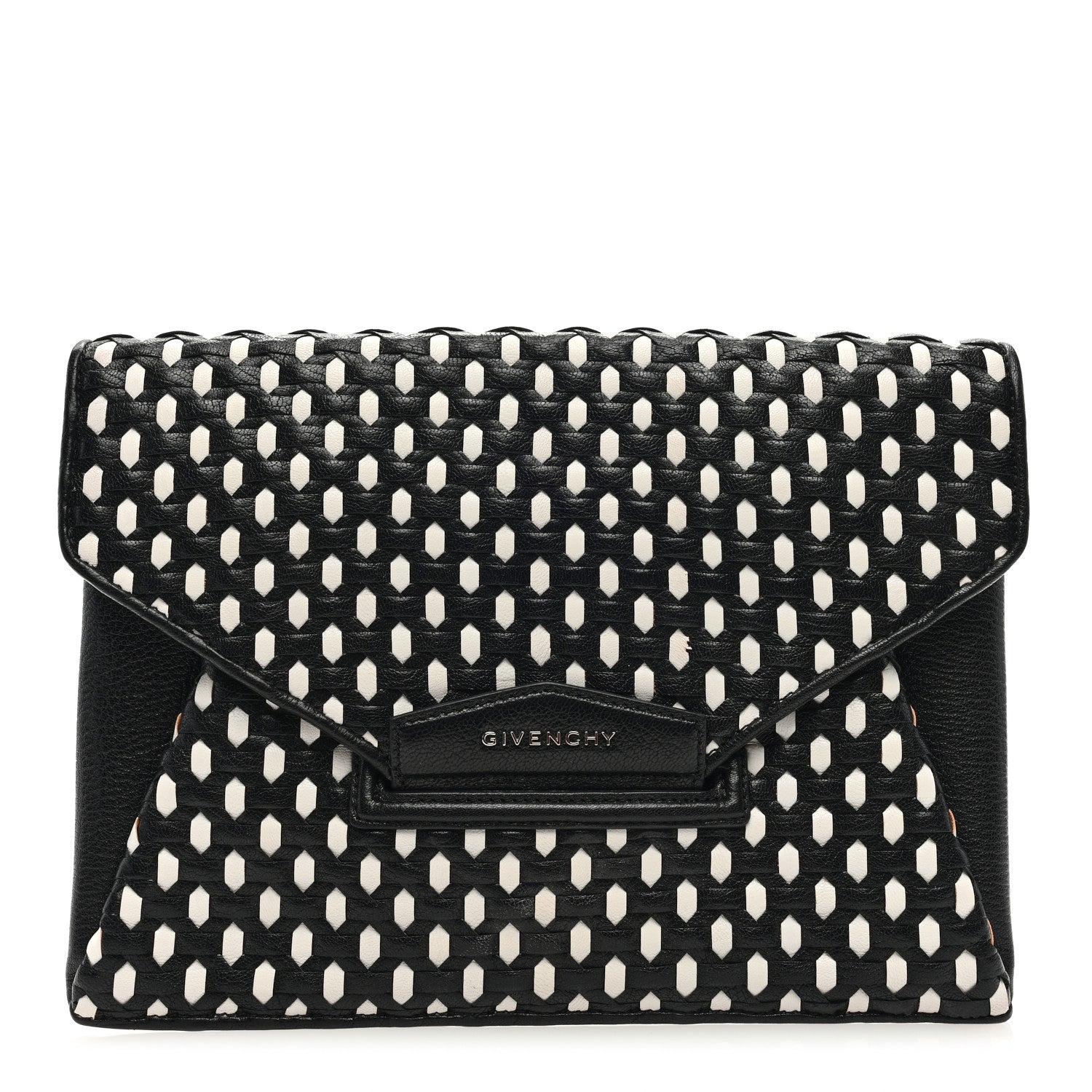 Givenchy Woven Sugar Goatskin Medium Antigona Envelope Clutch Black White 1 of 7