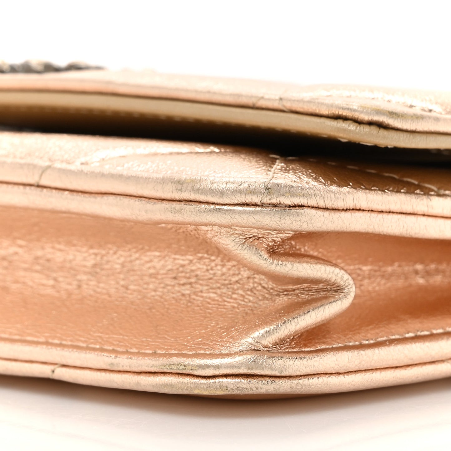 Metallic Goatskin Quilted Chanel 19 Wallet On Chain WOC Gold