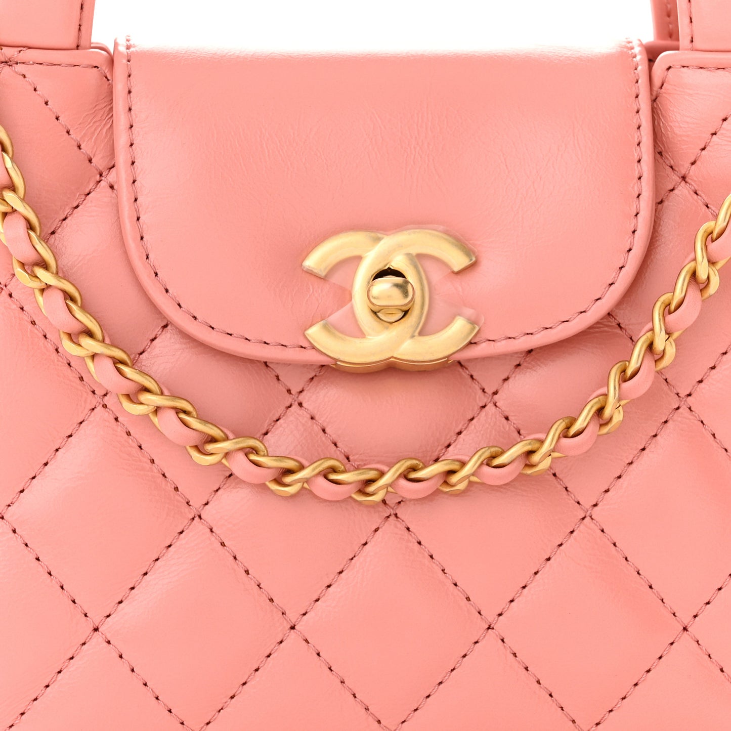 Shiny Aged Calfskin Quilted Nano Kelly Shopper Coral Pink