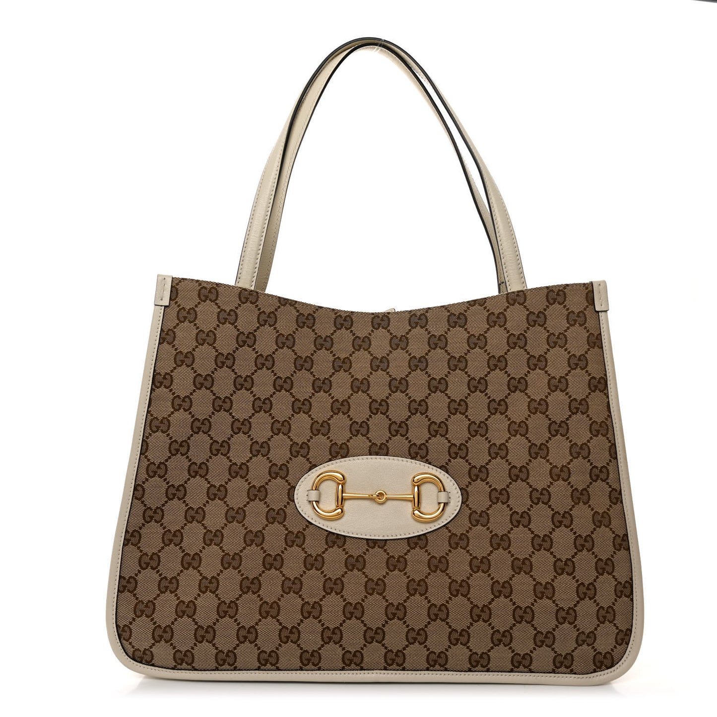 Monogram New Sakai Calfskin Lux Horsebit 1955 Tote Beige Ebony Mystic White