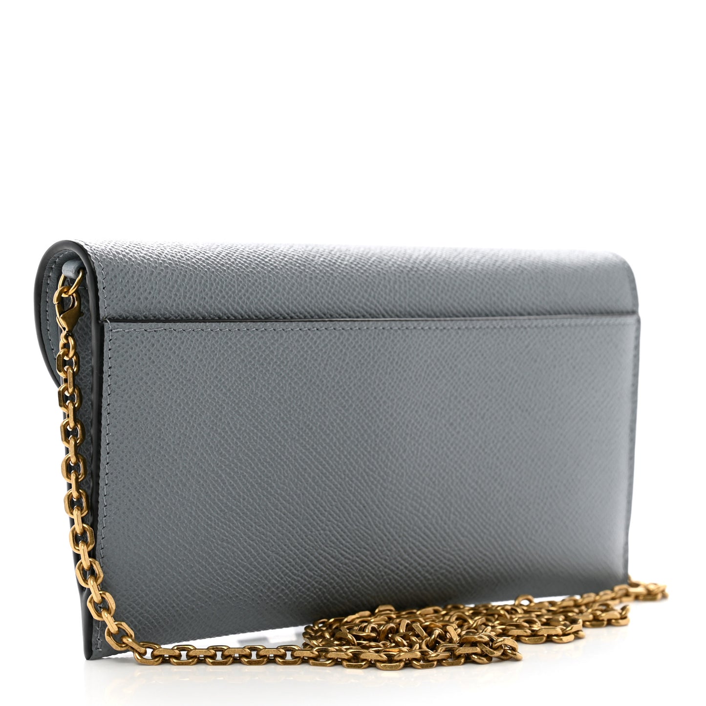 Grained Calfskin Saddle Chain Pouch Cloud Blue