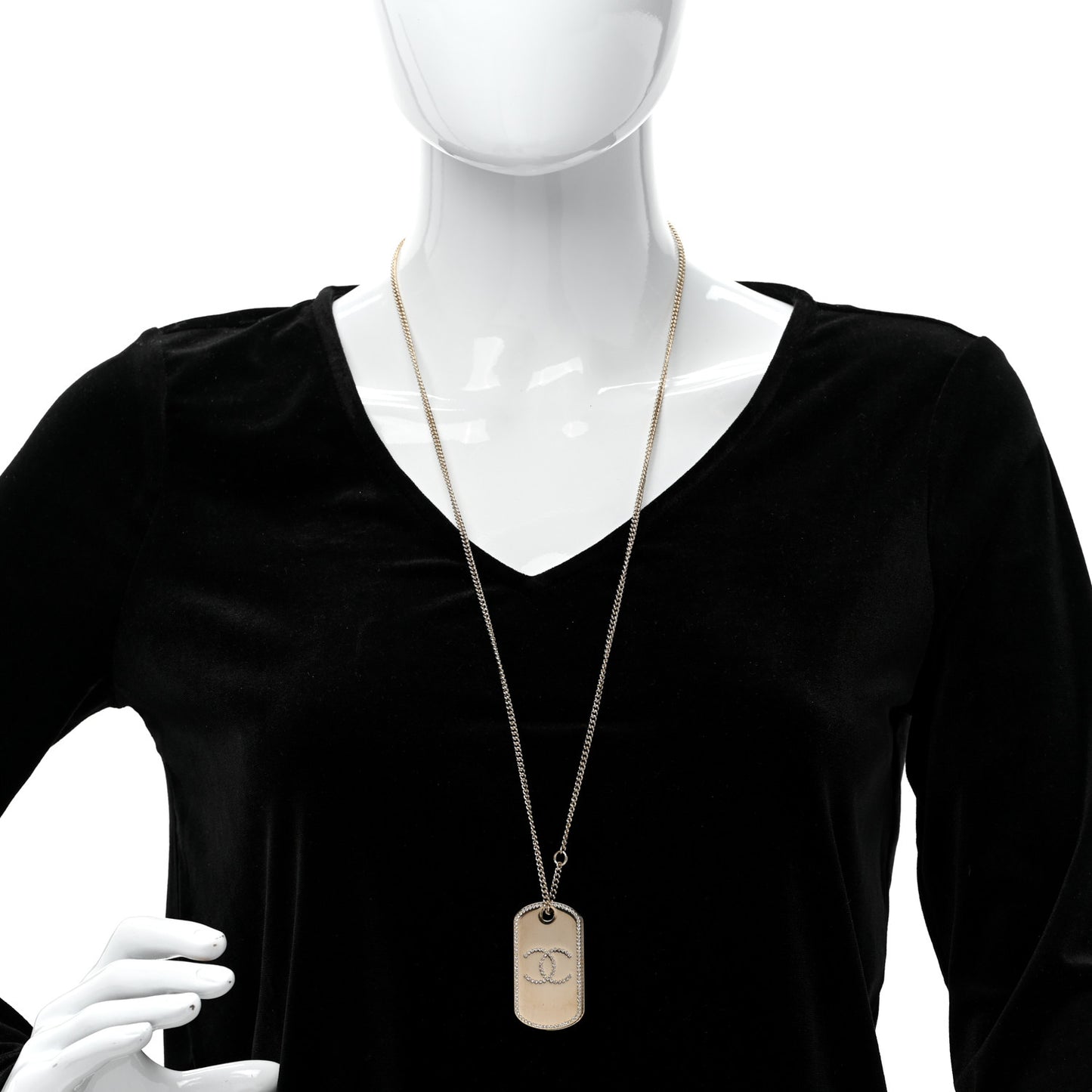Metal Crystal Dog Tag Charm Necklace Gold