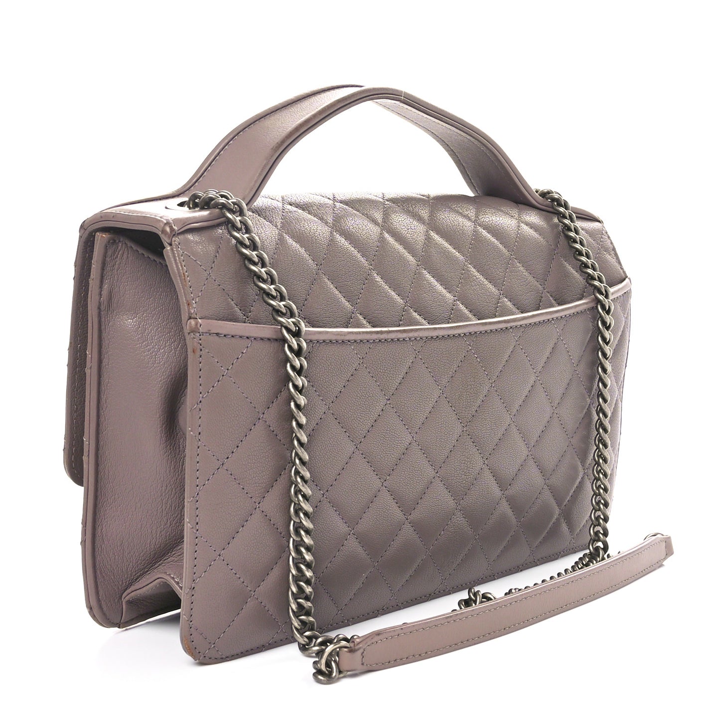 Goatskin Quilted Large CC University Top Handle Flap Grey