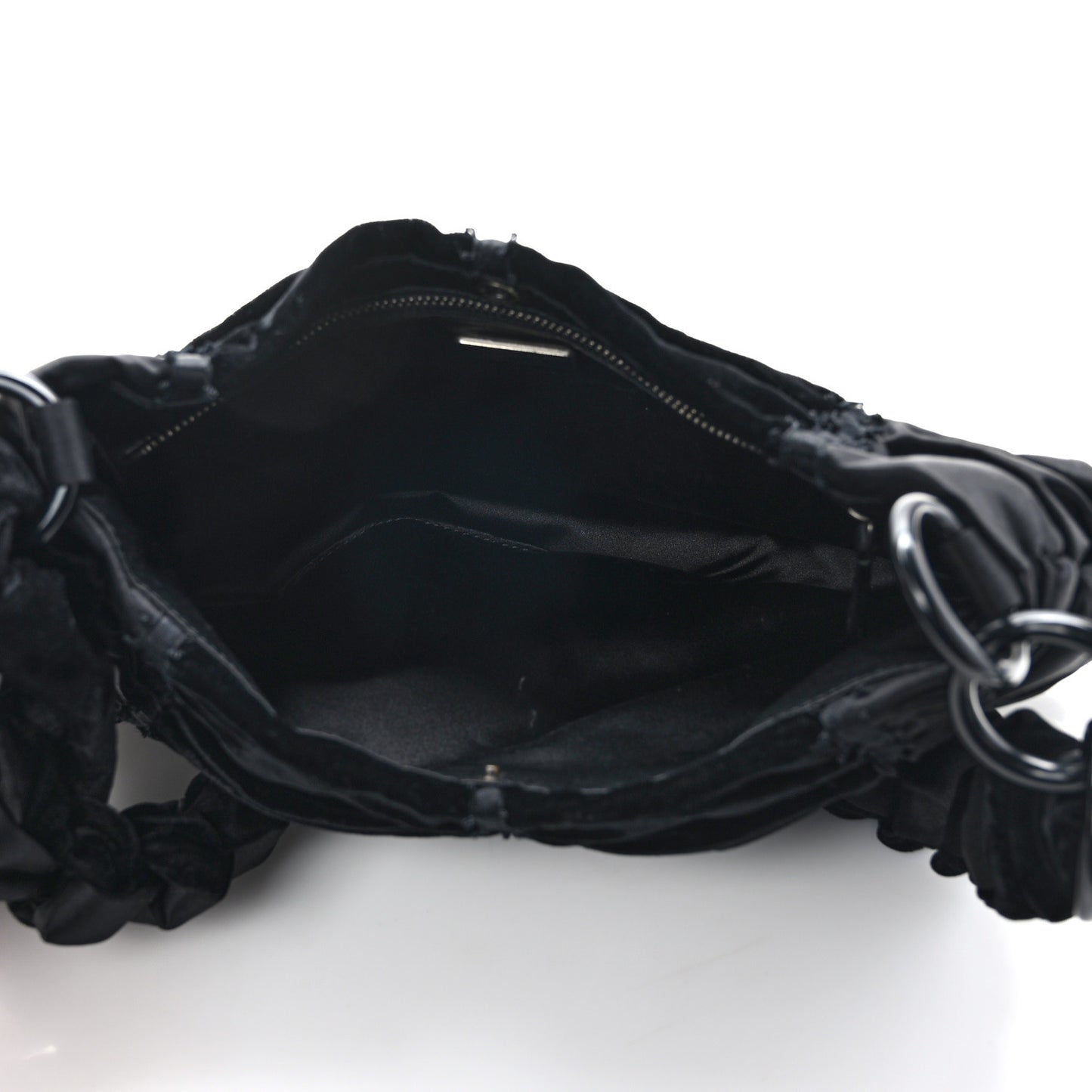 Satin Velvet Drawstring Shoulder Bag Black