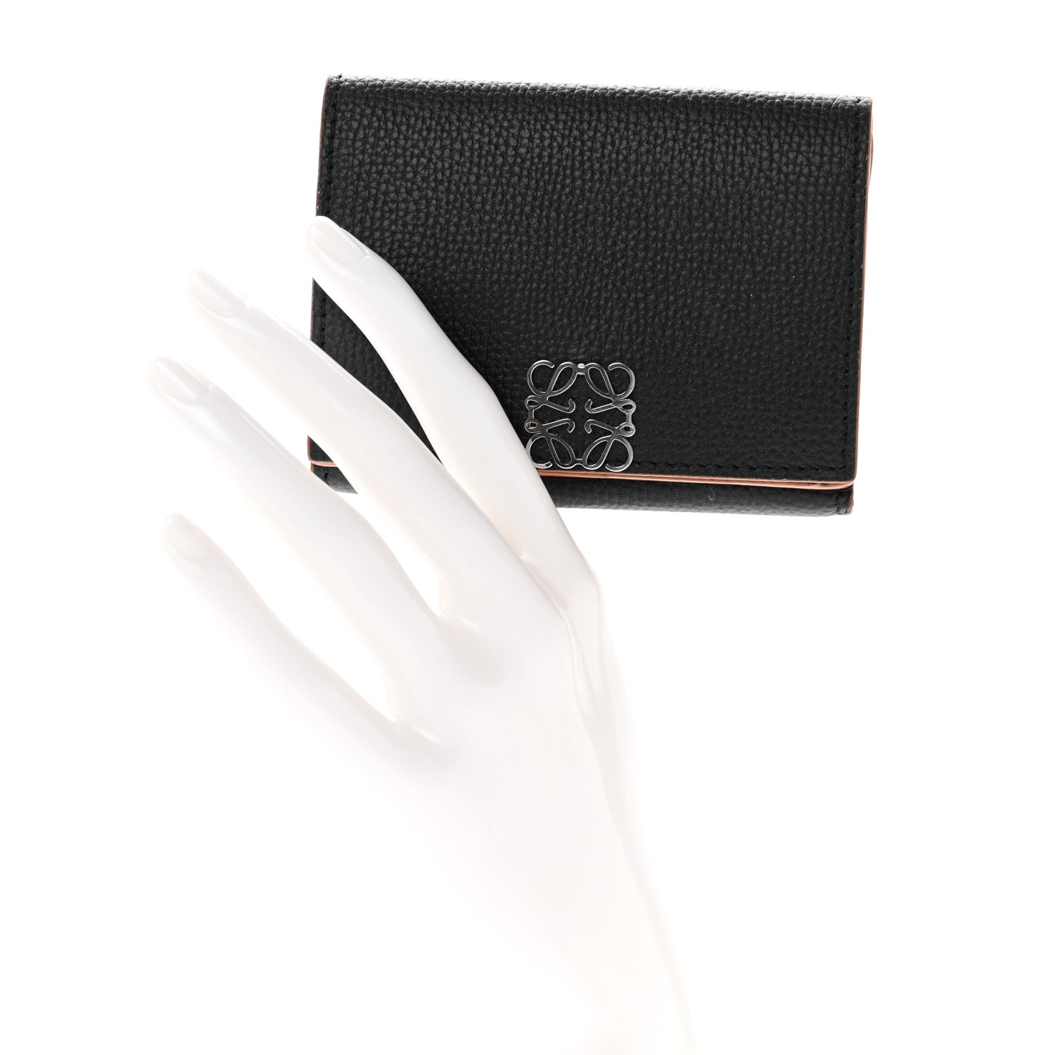 Loewe Grained Calfskin Anagram Trifold Wallet Black 3 of 7