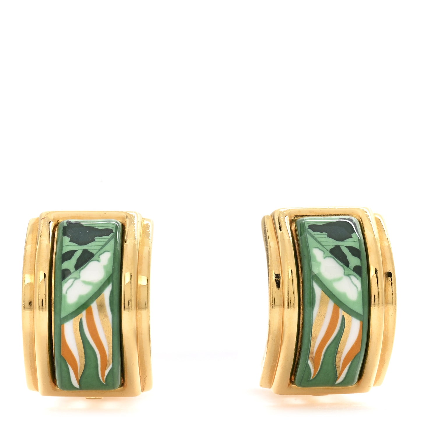 Printed Enamel Clip On Earrings Gold