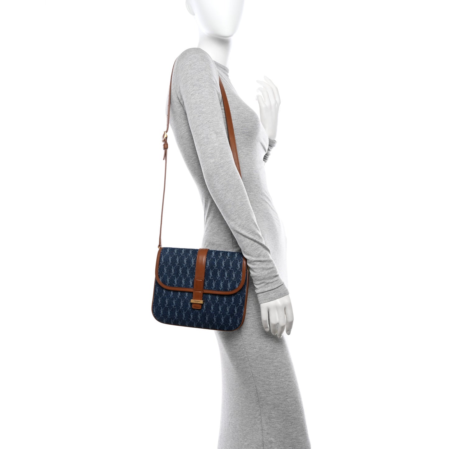 Denim All-Over Monogram Small Le Monogramme Satchel Navy Blue