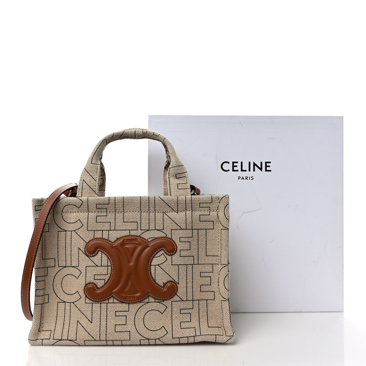 Celine Canvas Calfskin All Over Print Small Cabas Thais Natural Tan 9 of 9