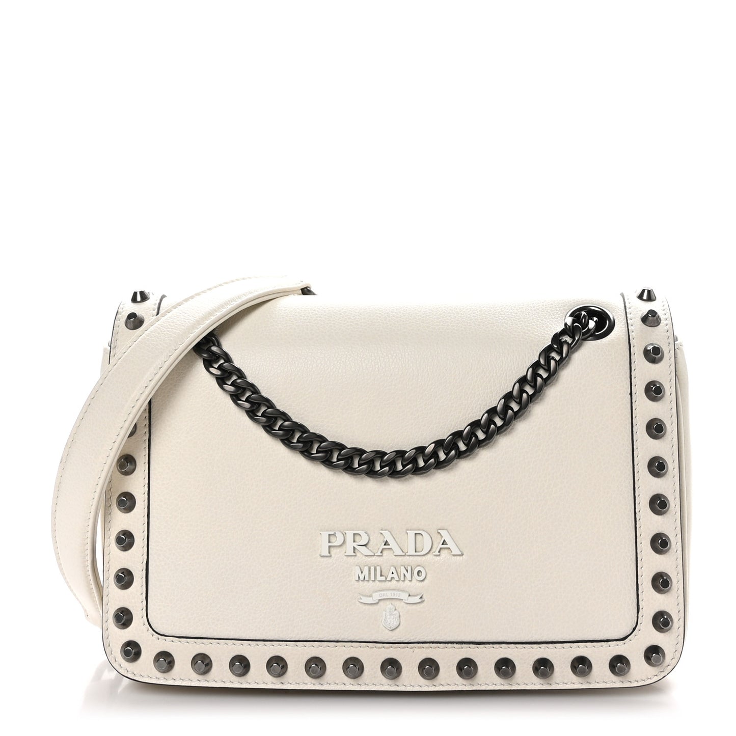 Glace Calfskin Studded Crossbody White