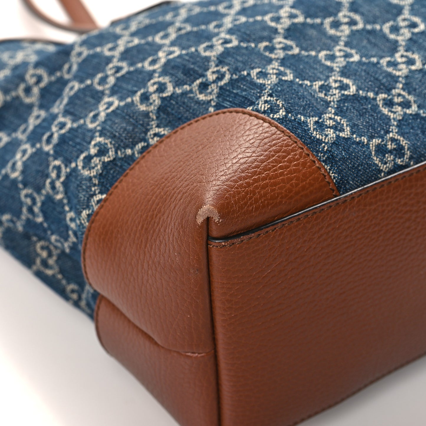New Denim GG Monogram Medium Ophidia Shopping Tote Blue Tea Cuir