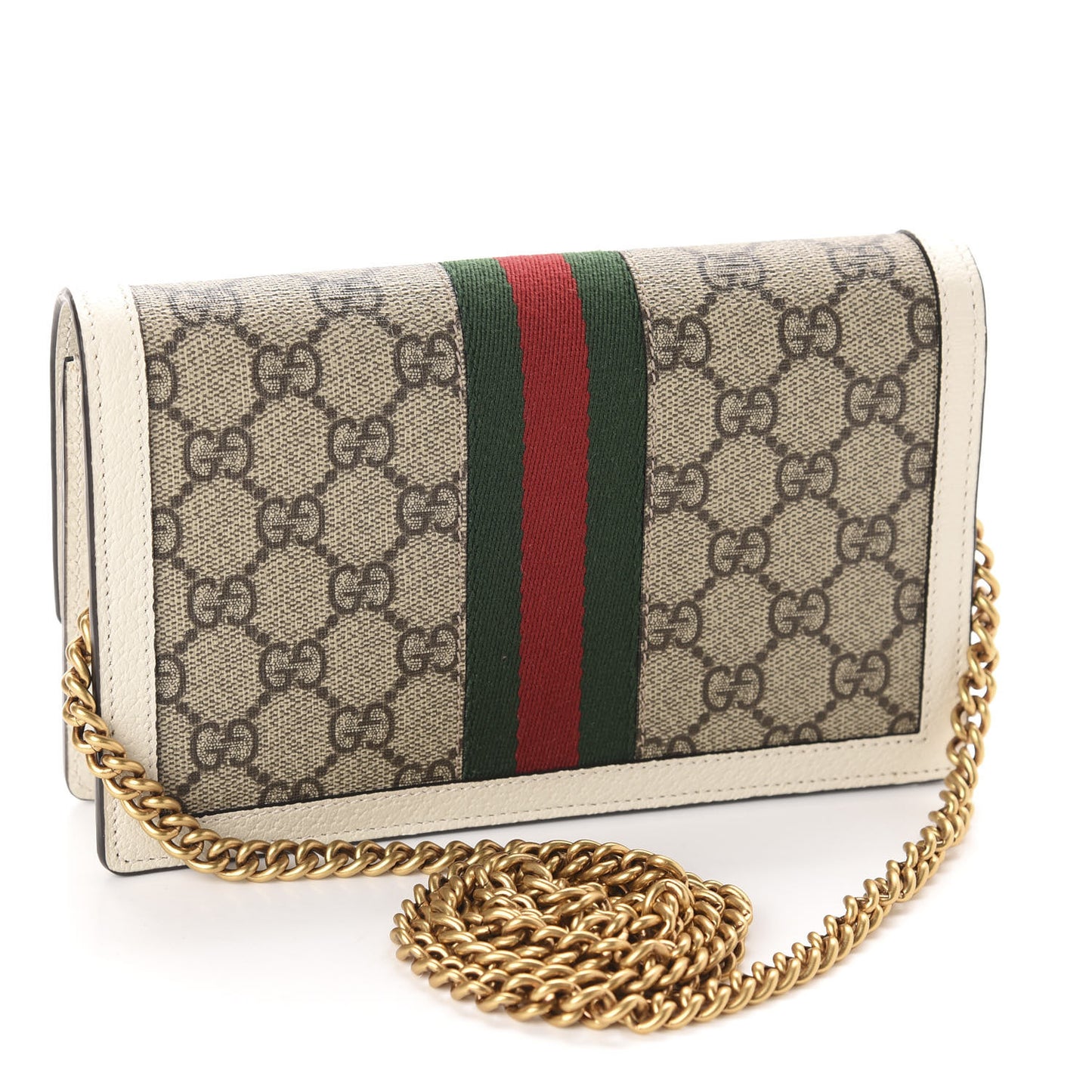 GG Supreme Monogram Web Queen Margaret Chain Wallet White