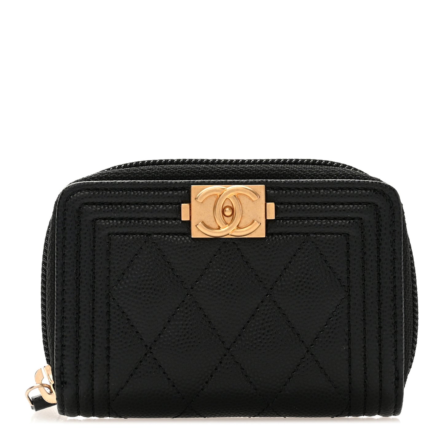 Caviar Quilted Boy Zip Around Coin Purse Wallet Black