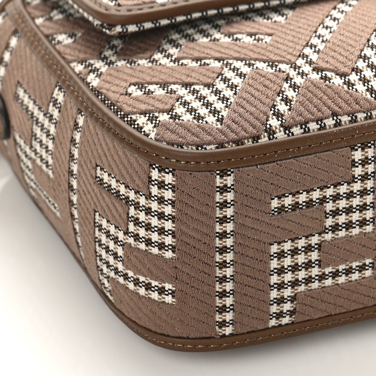 Wool Vitello King Houndstooth FF Embroidered Baguette Beige Moro
