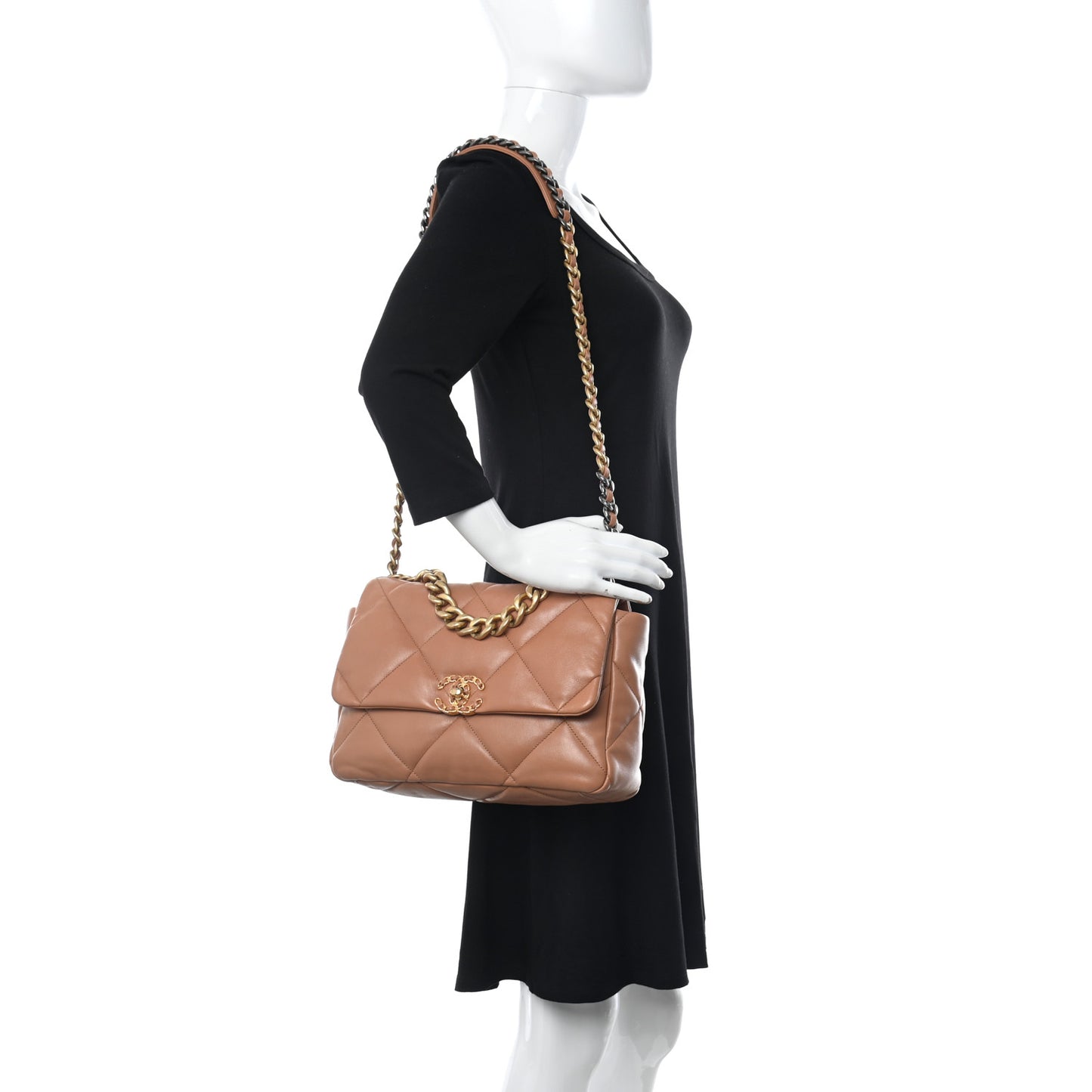 Lambskin Quilted Large Chanel 19 Flap Brown