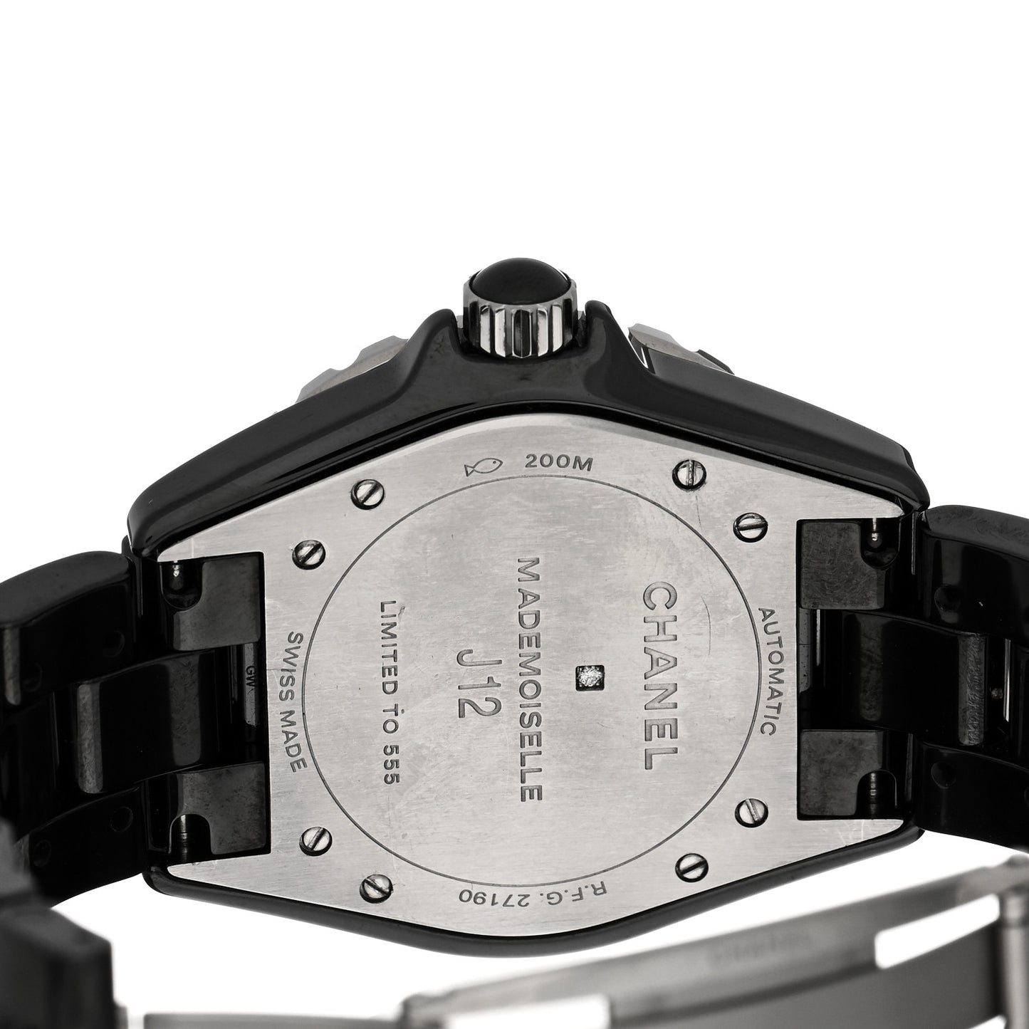 Stainless Steel Ceramic Diamond 38mm J12 Limited Edition Mademoiselle Automatic Watch Black