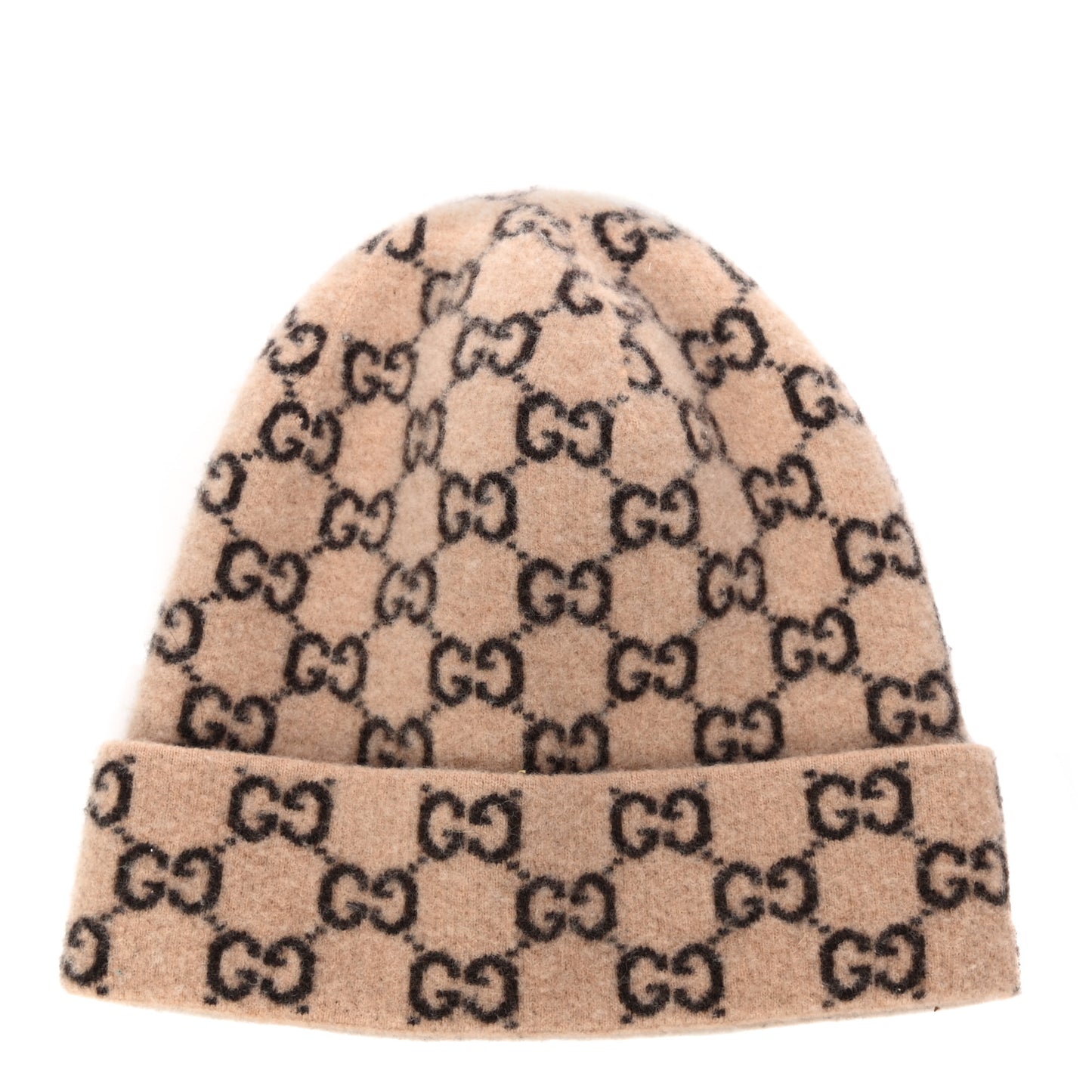 Wool GG Monogram Fog Tricot Beanie Hat M Beige Dark Brown