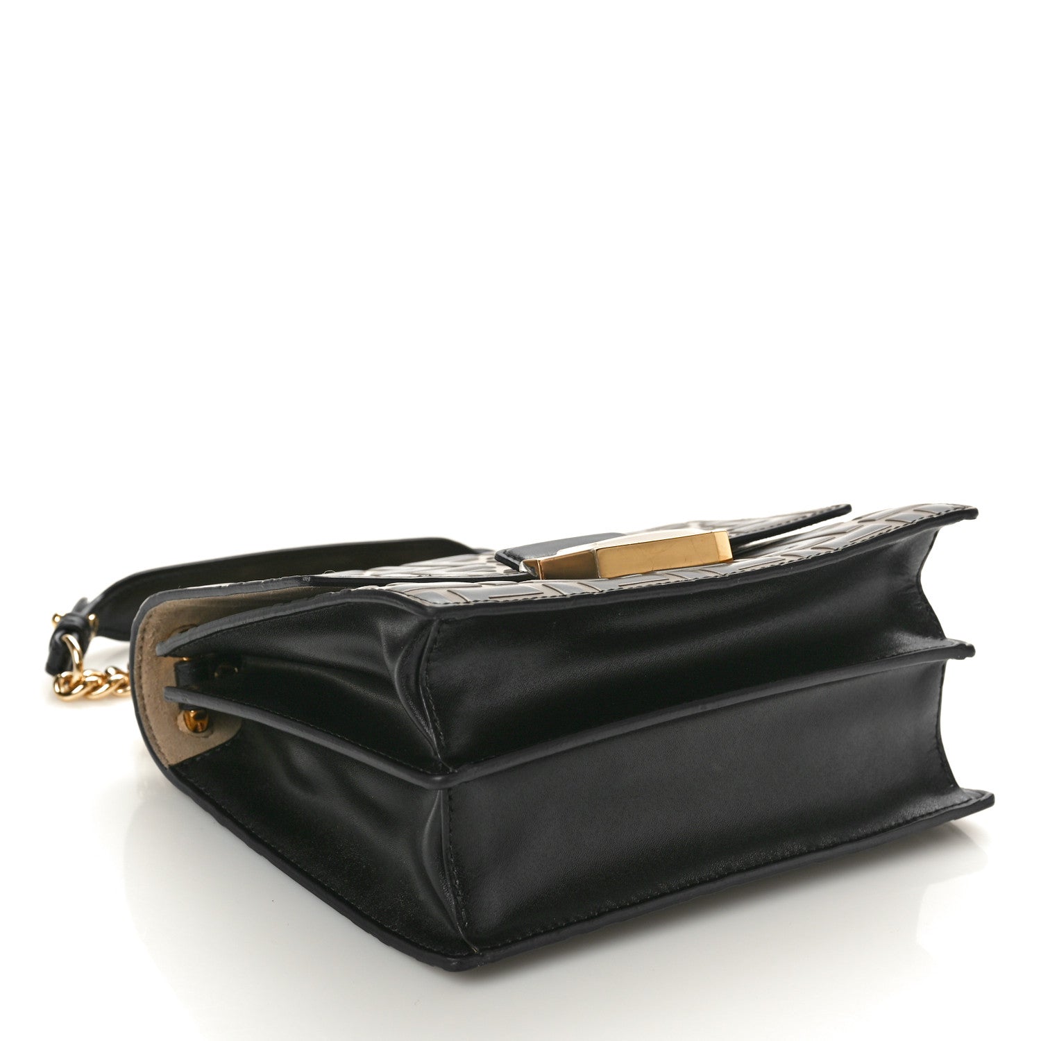 Fendi Vitello Liberty Bi-Color FF 1974 Embossed Small Kan U Shoulder Bag Maya Black 4 of 10