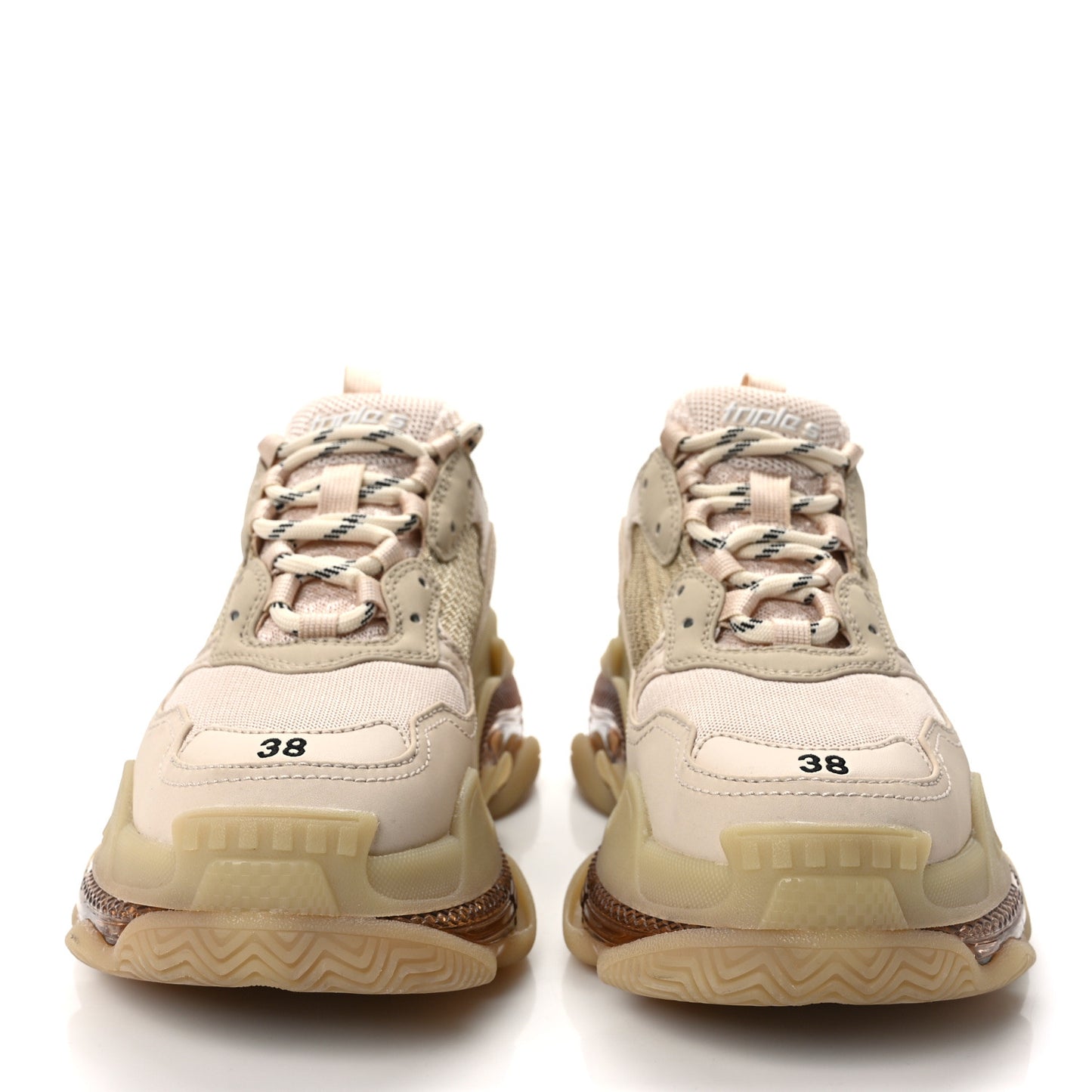 Fabric Mesh Clear Sole Womens Triple S Sneakers 38 Beige