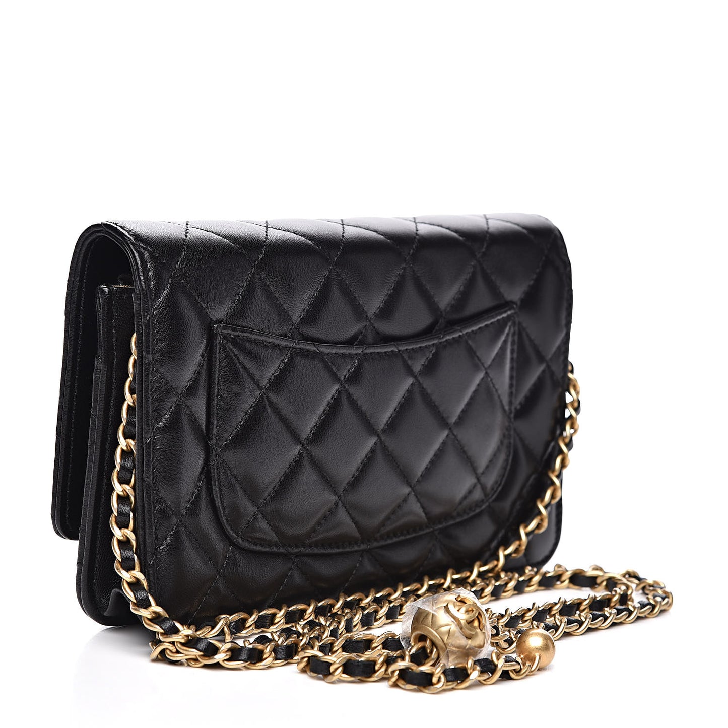 Lambskin Quilted CC Pearl Crush Wallet on Chain WOC Black