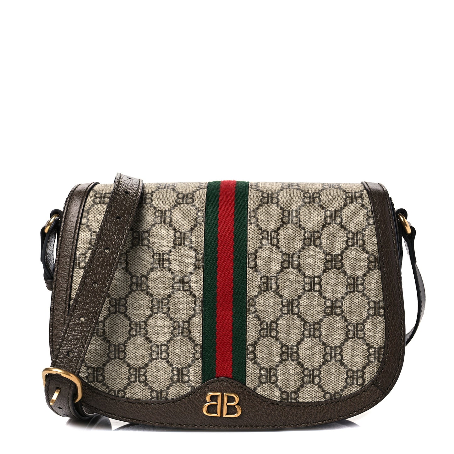 X BALENCIAGA BB Supreme Monogram Web Small Ophidia Shoulder Bag Beige New Acero