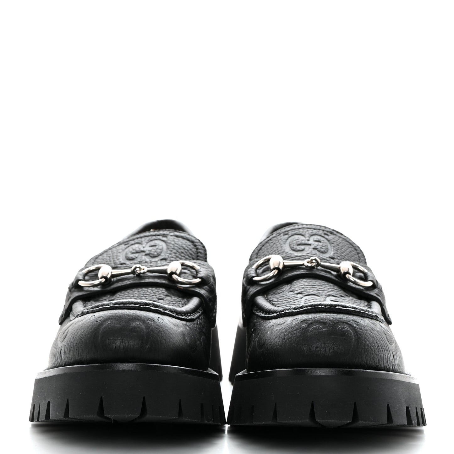 Piuma Calfskin GG Embossed Womens Horsebit Rock 20mm Loafers 39.5 Black