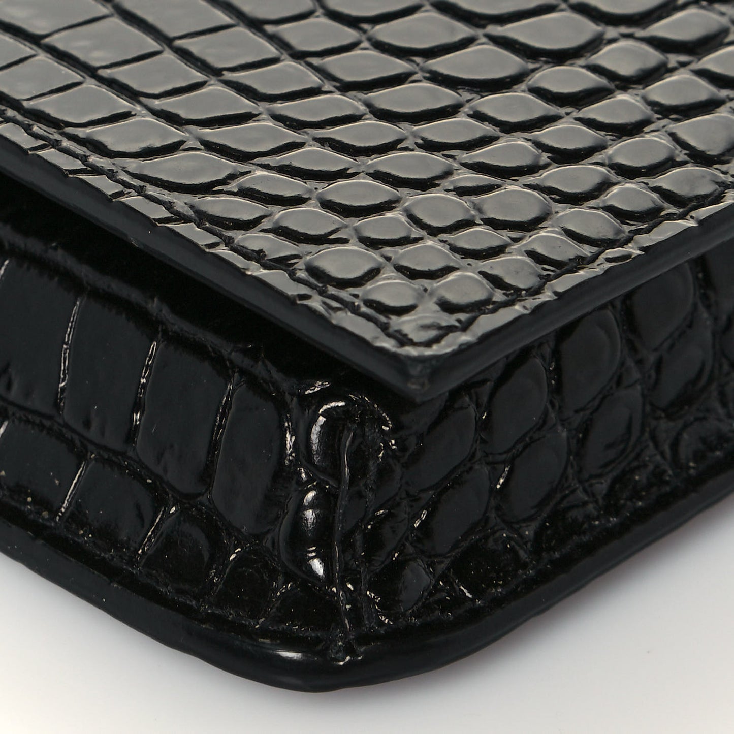 Crocodile Embossed Monogram Phone Holder Crossbody Black
