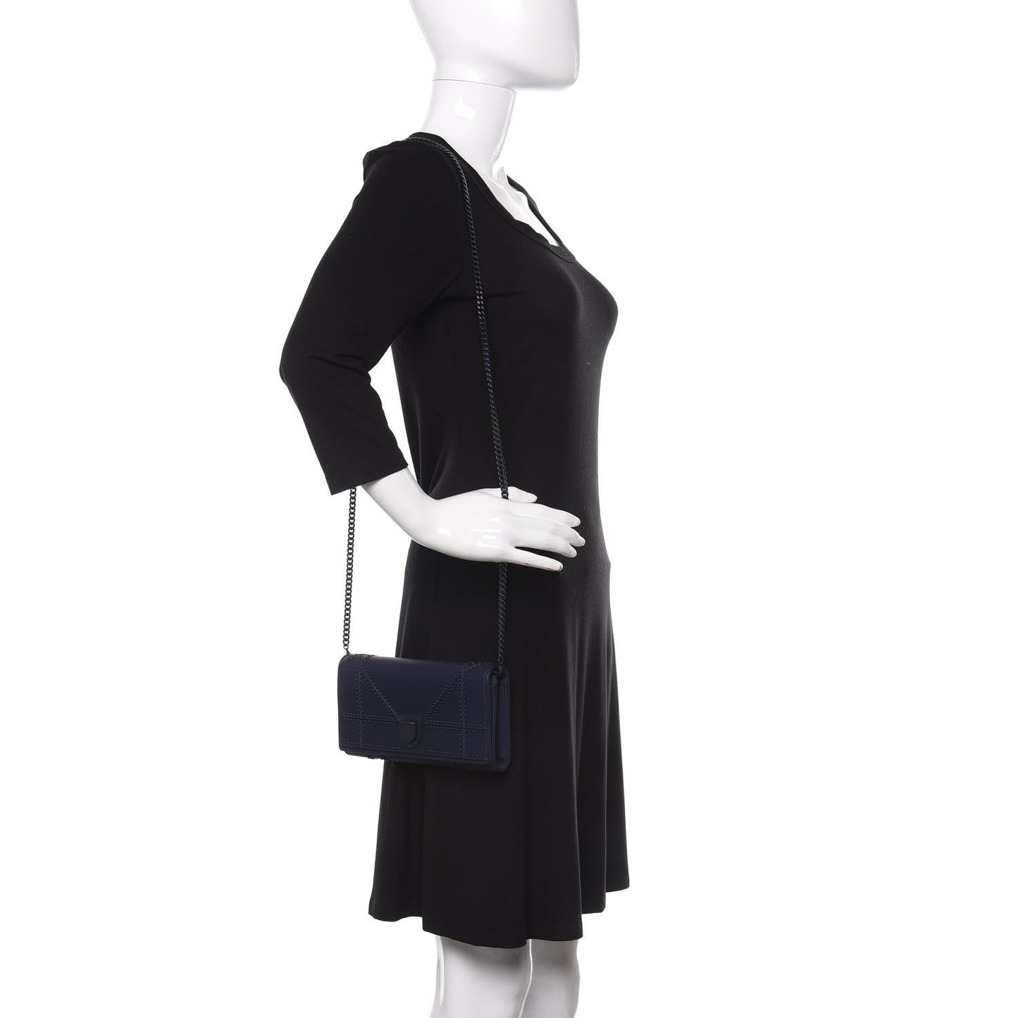 Matte Calfskin Studded Diorama Croisiere Chain Wallet Indigo