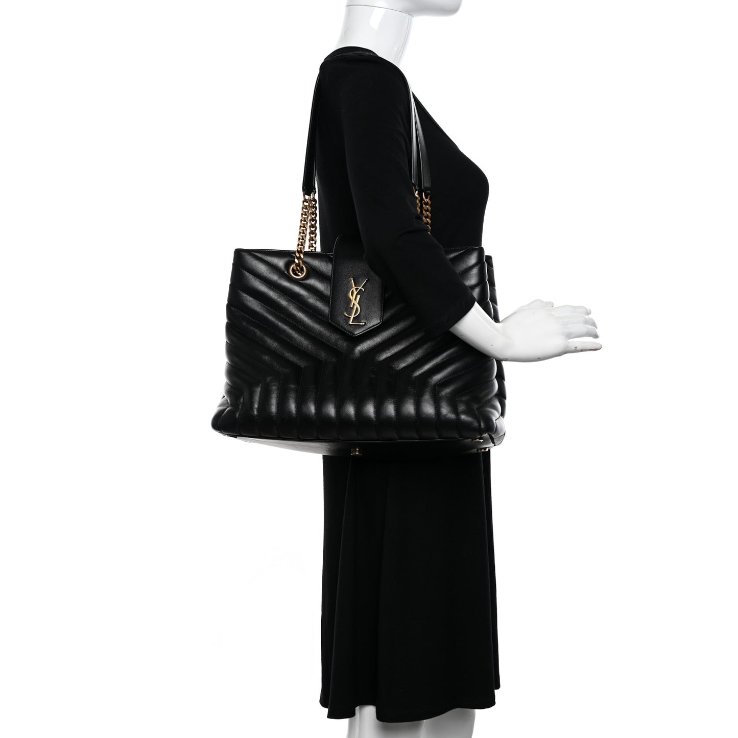 Calfskin Y Quilted Monogram Large Loulou Shopper Black