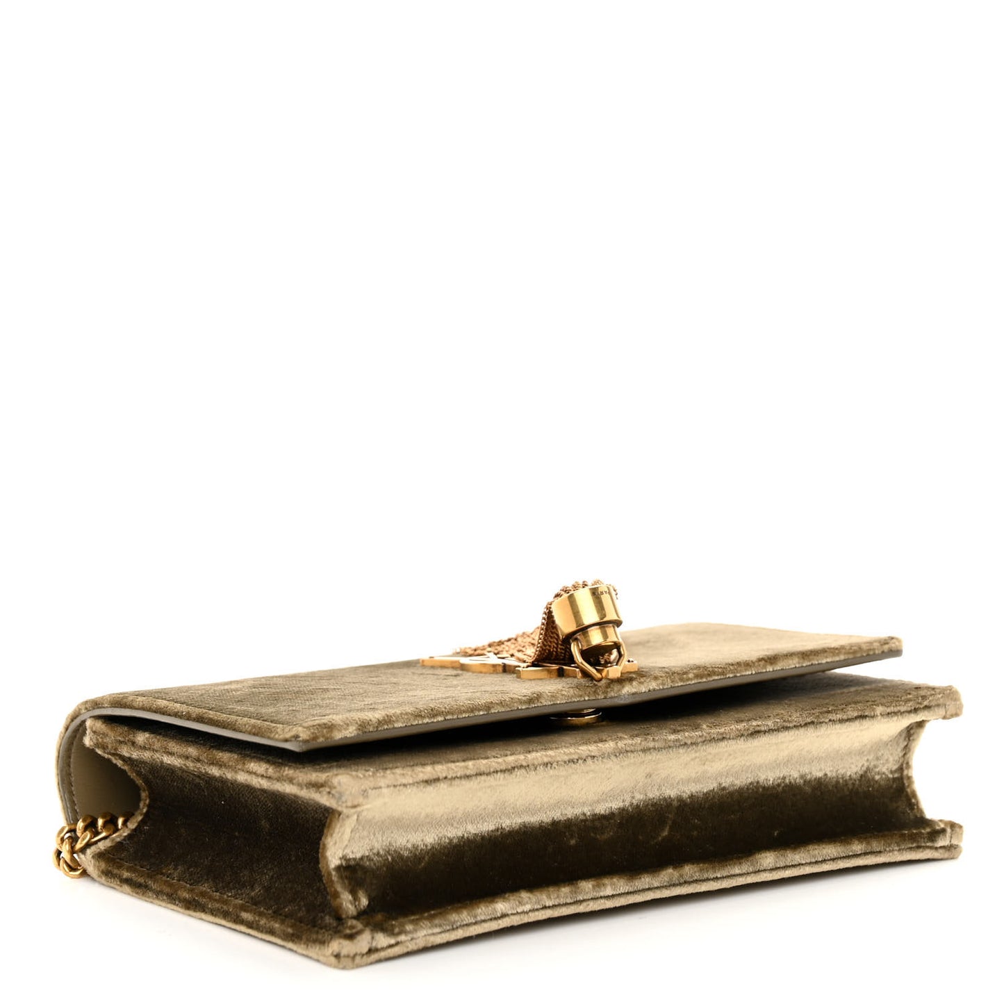 SAINT LAURENT Velvet Medium Classic Monogram Kate Tassel Satchel Olive