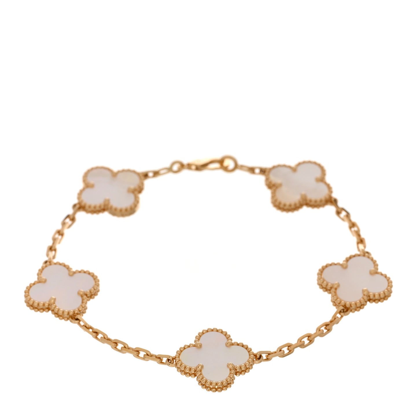 18K Yellow Gold Mother of Pearl 5 Motifs Vintage Alhambra Bracelet