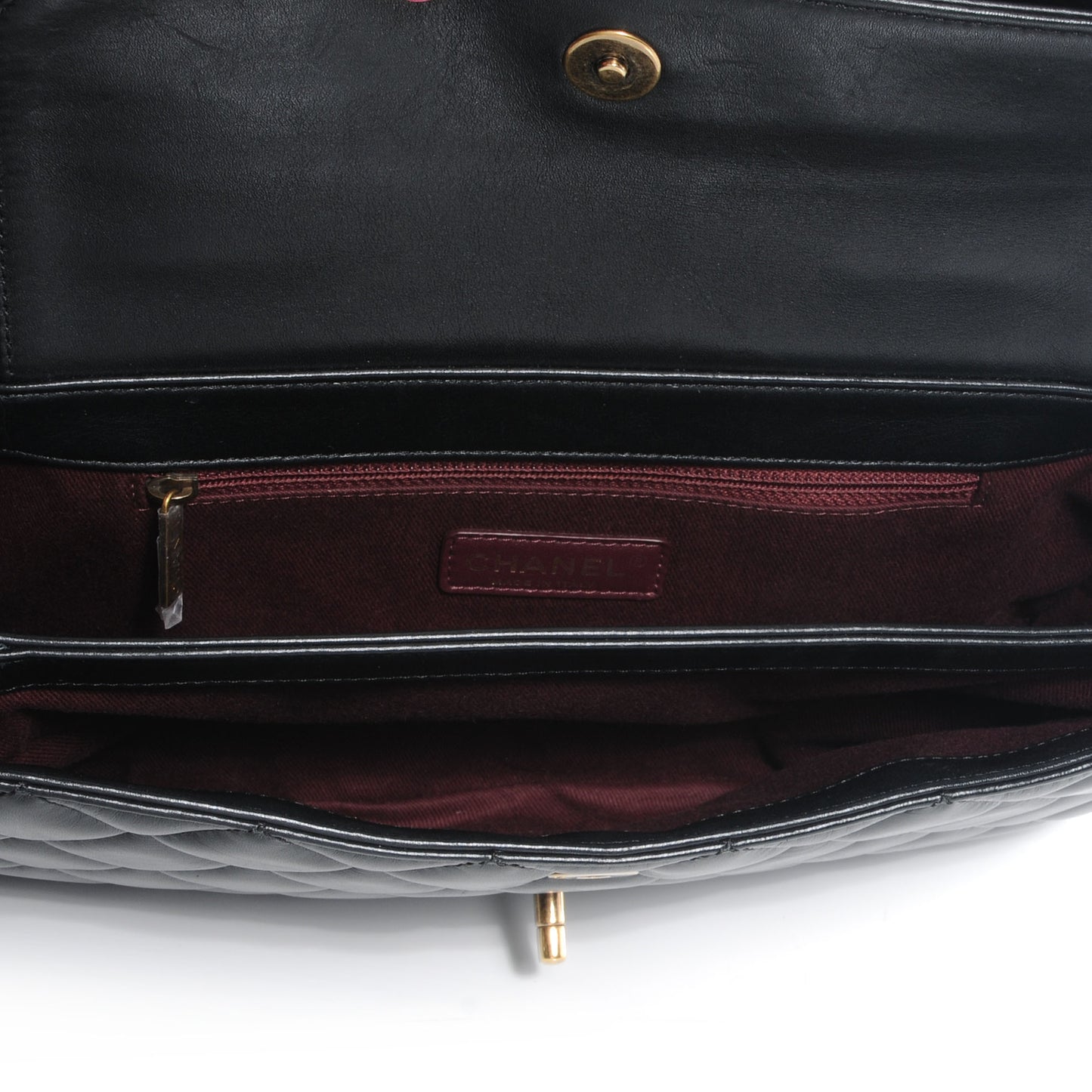 Calfskin Quilted Large Perfect Edge Flap Black