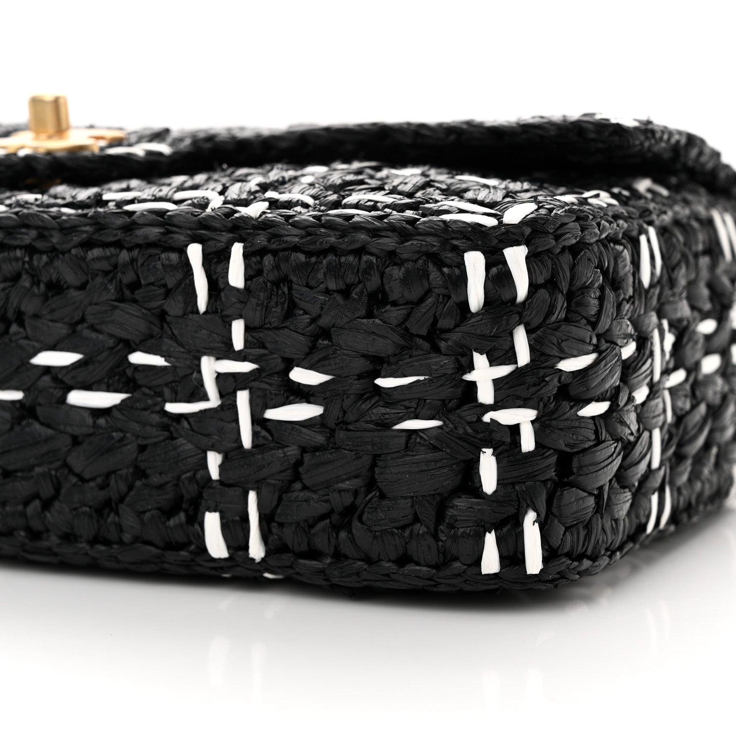 Chanel Raffia Effect Medium Tweedy Flap Bag Black White 10 of 10