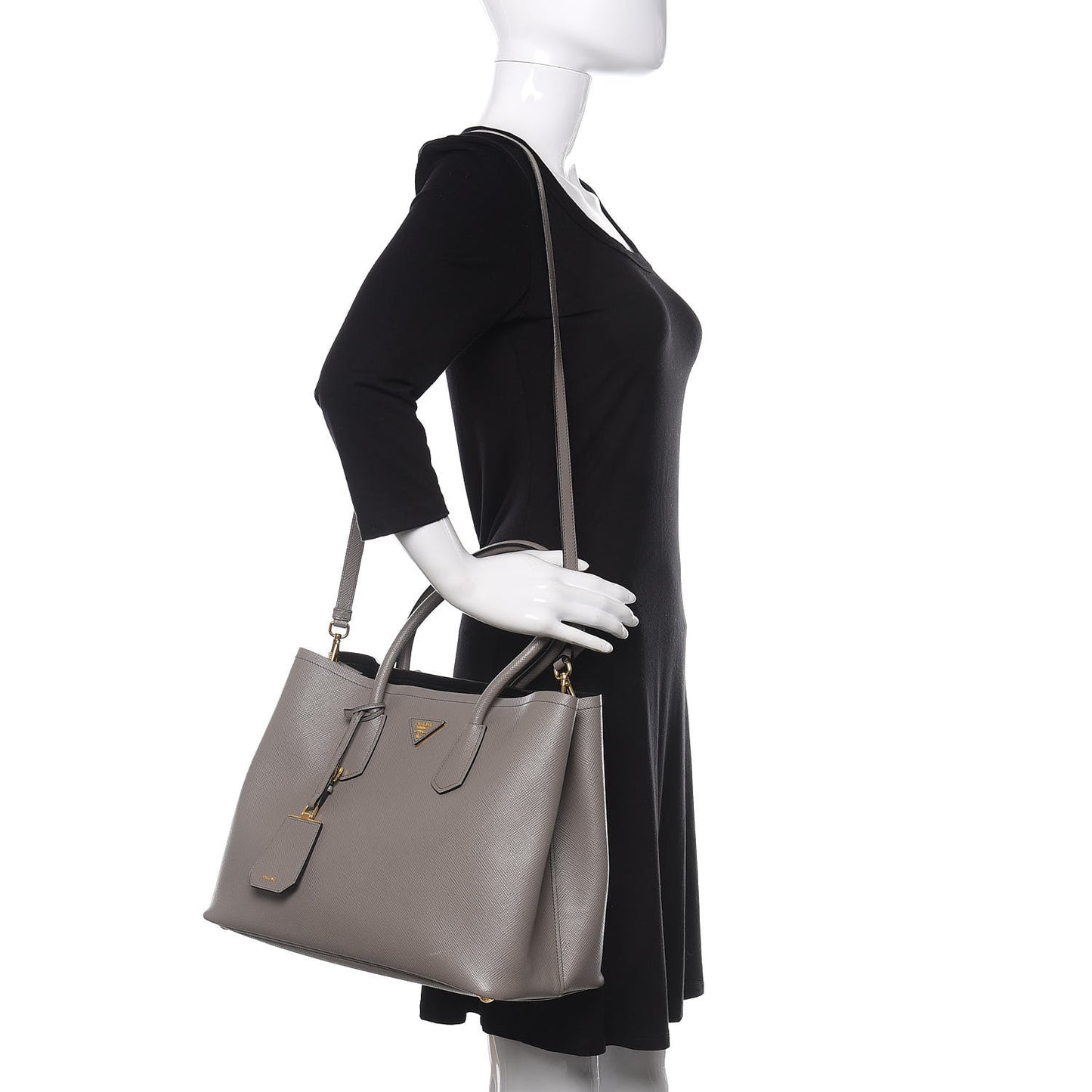 Saffiano Cuir Large Double Bag Argilla