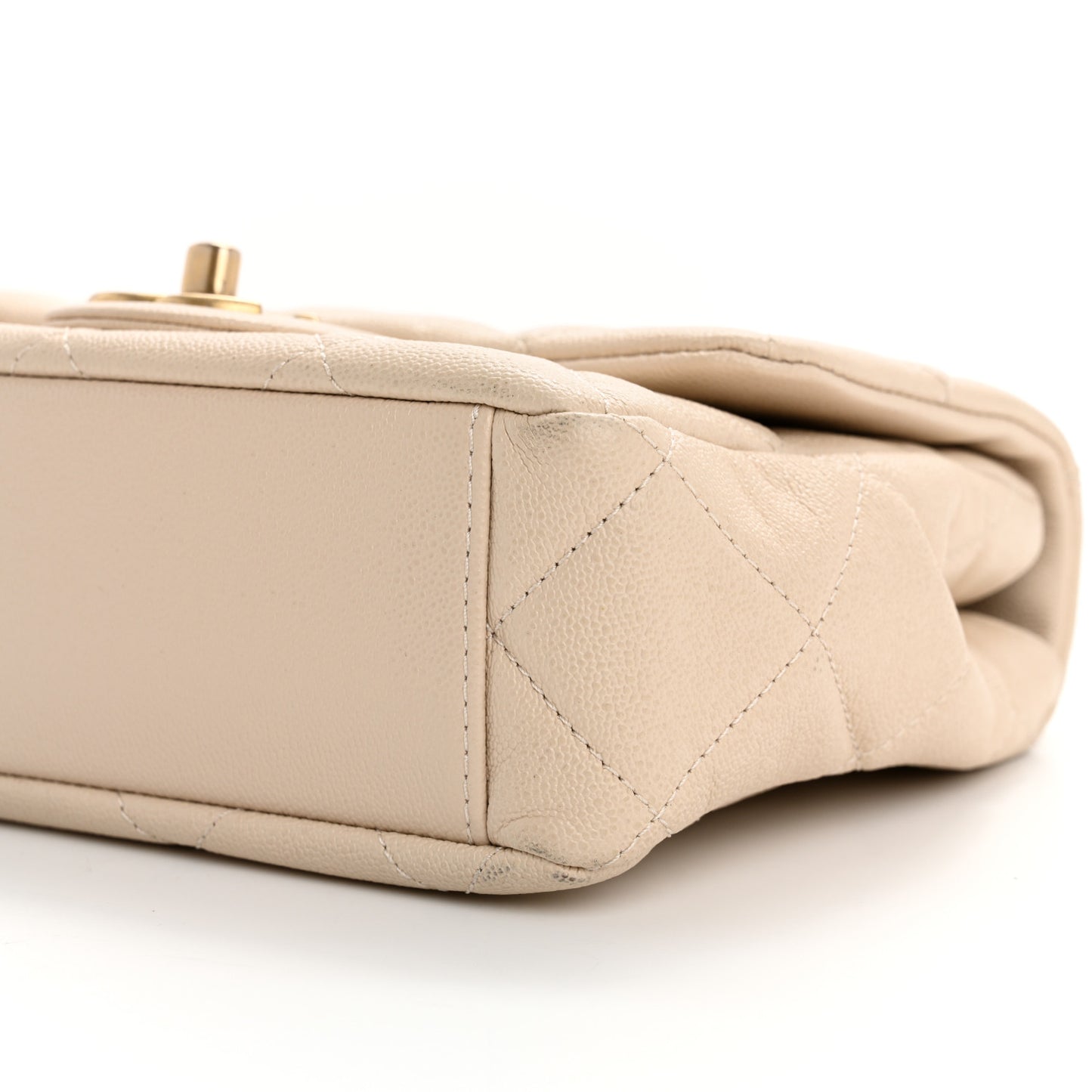 Shiny Caviar Quilted Mini Top Handle Flap Ecru