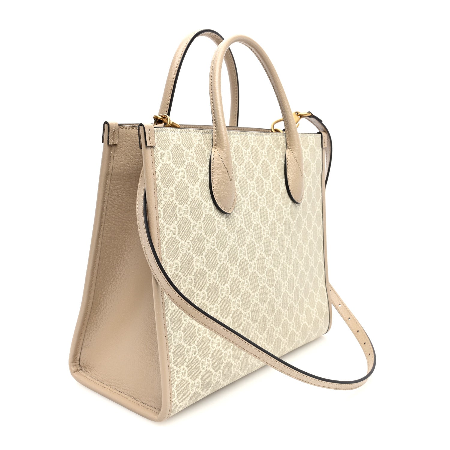 Gucci GG Supreme Monogram Textured Dollar Calfskin Small Retro Interlocking G Tote Bag Beige Mystic White Oatmeal 3 of 9