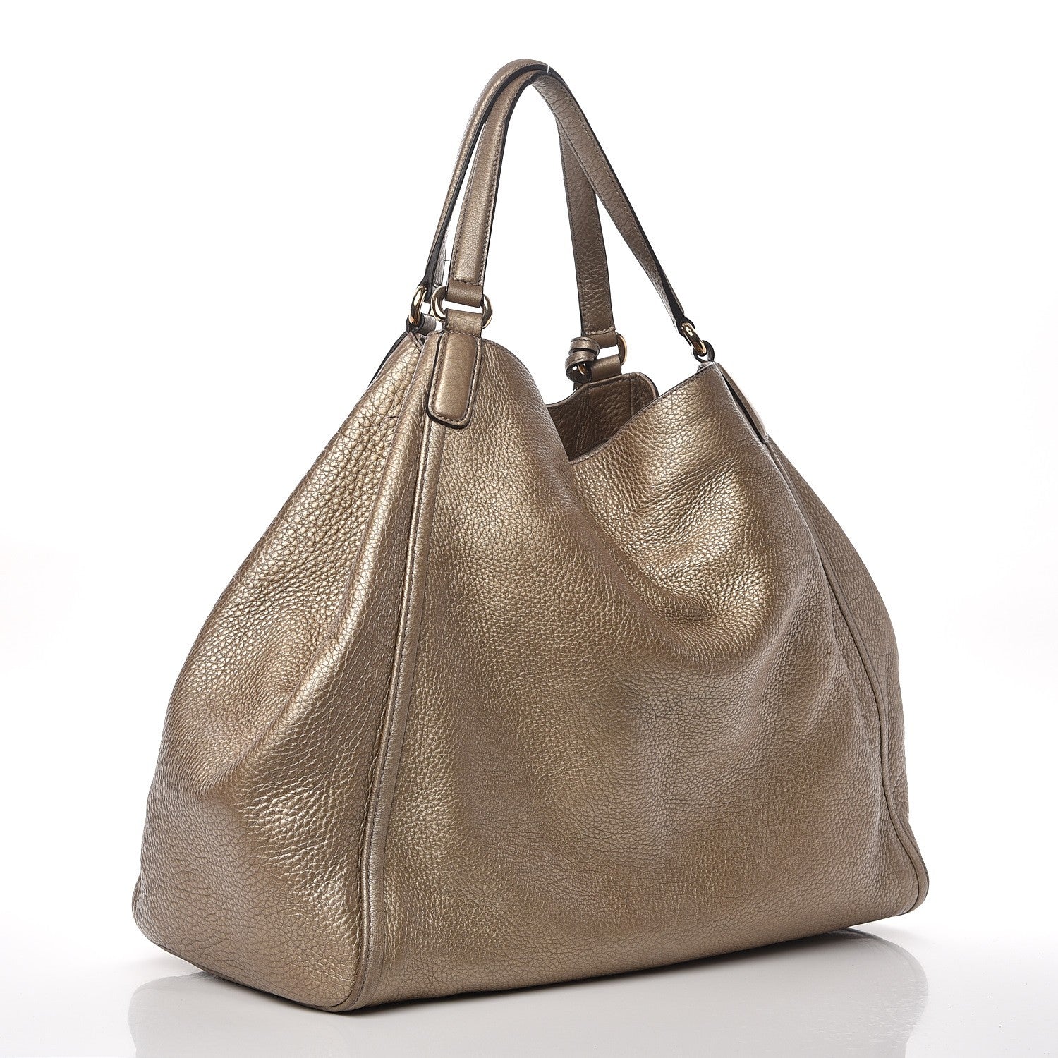 Gucci Metallic Pebbled Calfskin Large Soho Shoulder Bag Golden Beige 3 of 9