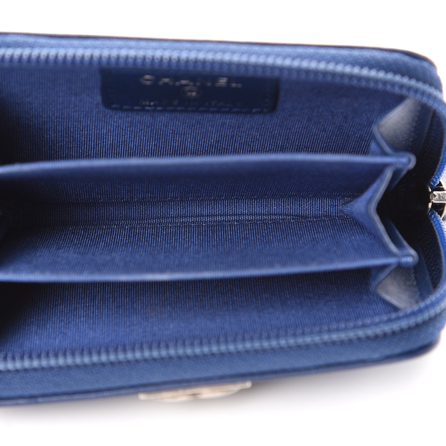 Lambskin Quilted Boy Zip Around Coin Purse Wallet Blue